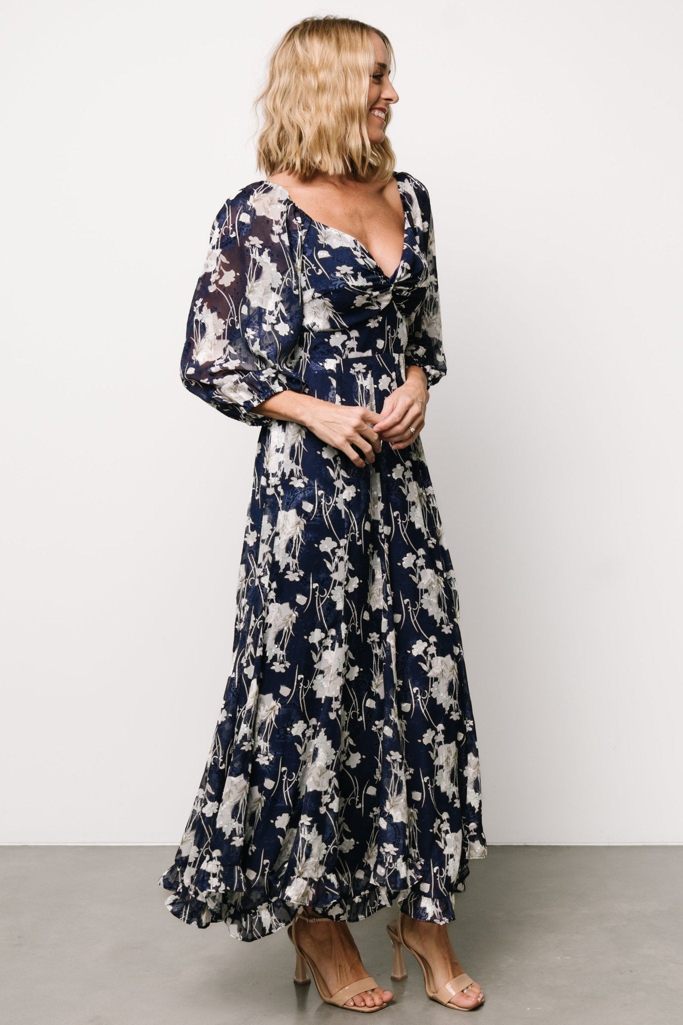 Estefania Maxi Dress | Navy + Off White Floral - Baltic Born