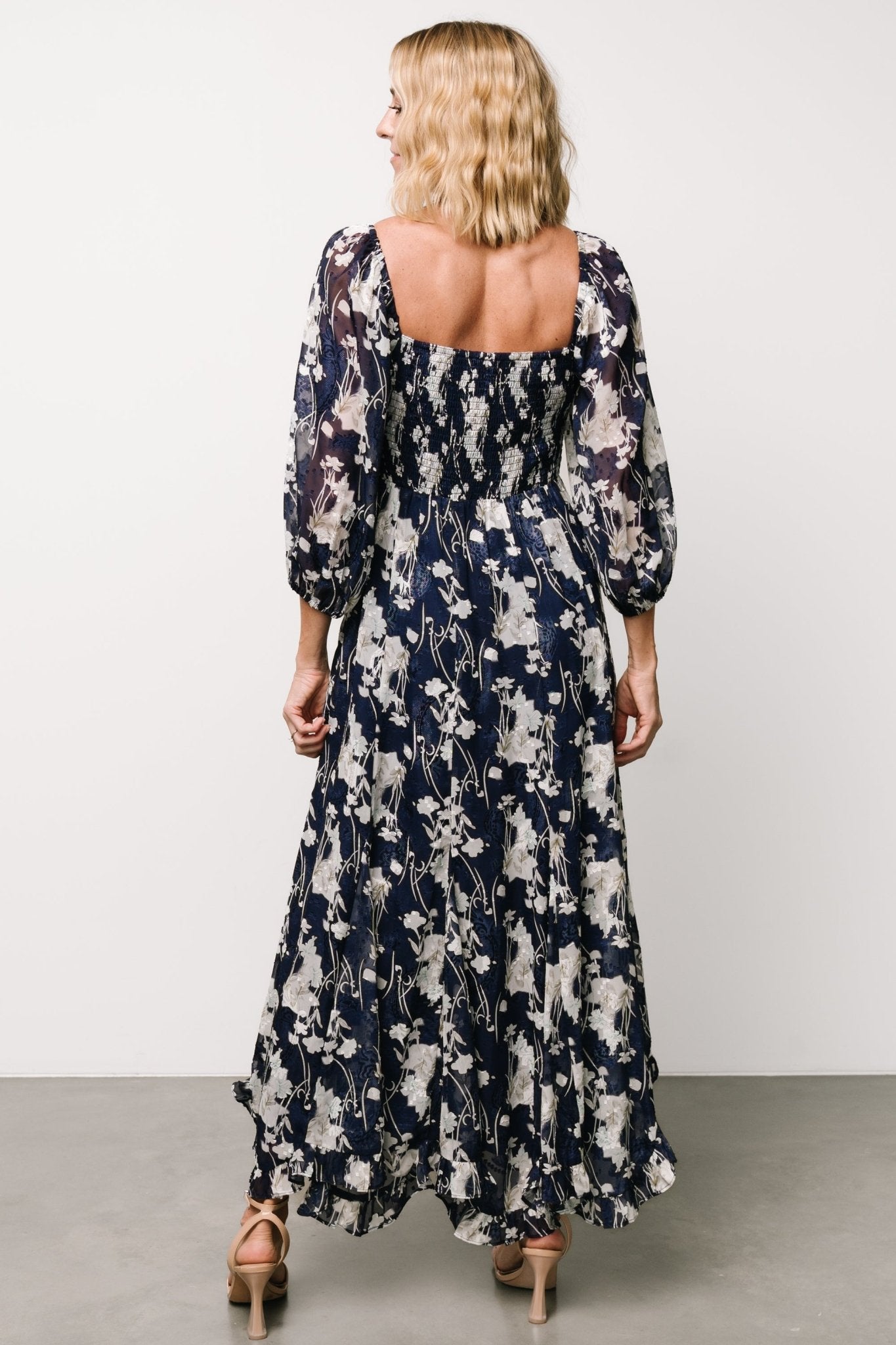 Estefania Maxi Dress | Navy + Off White Floral - Baltic Born