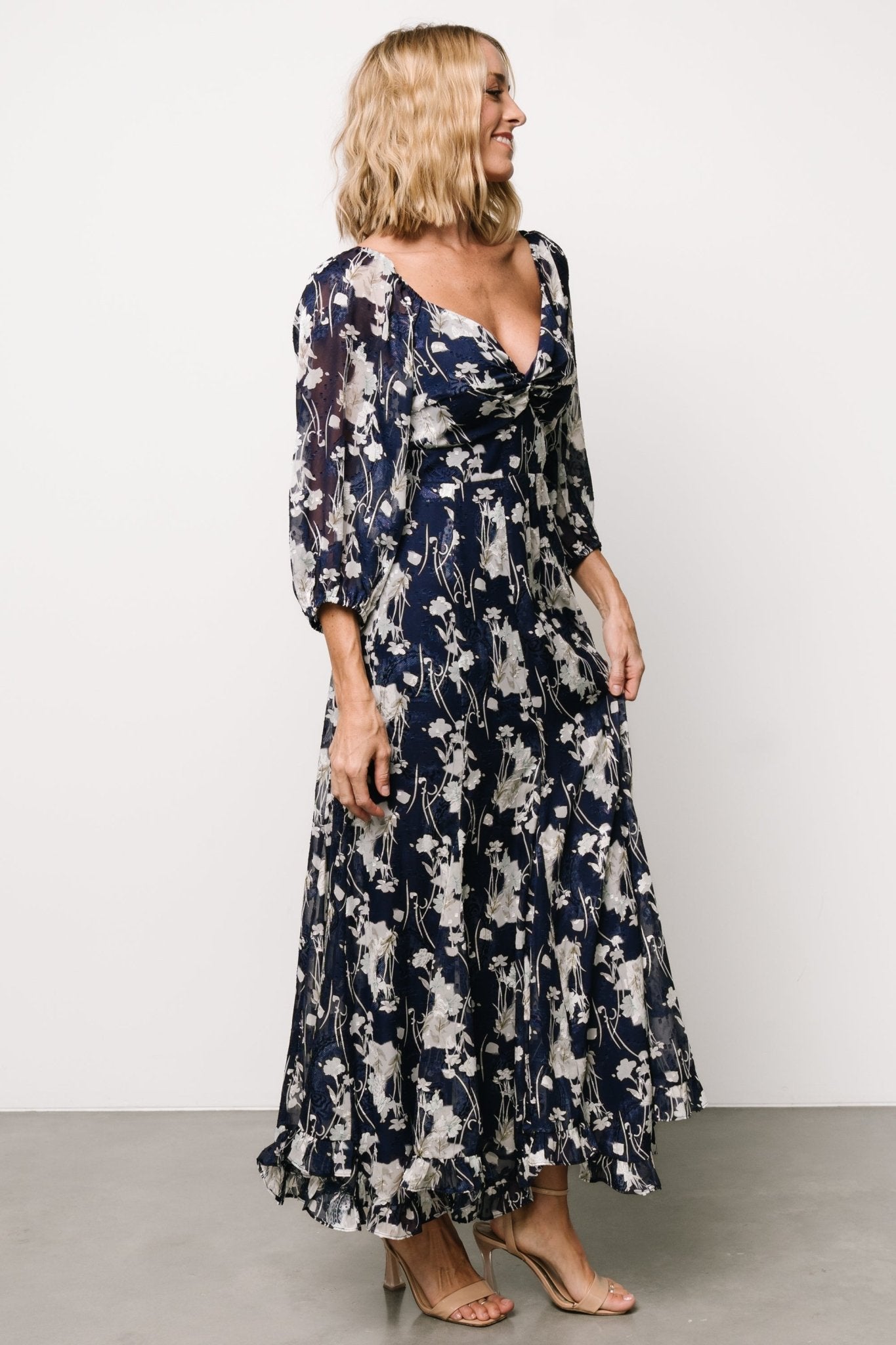 Estefania Maxi Dress | Navy + Off White Floral - Baltic Born