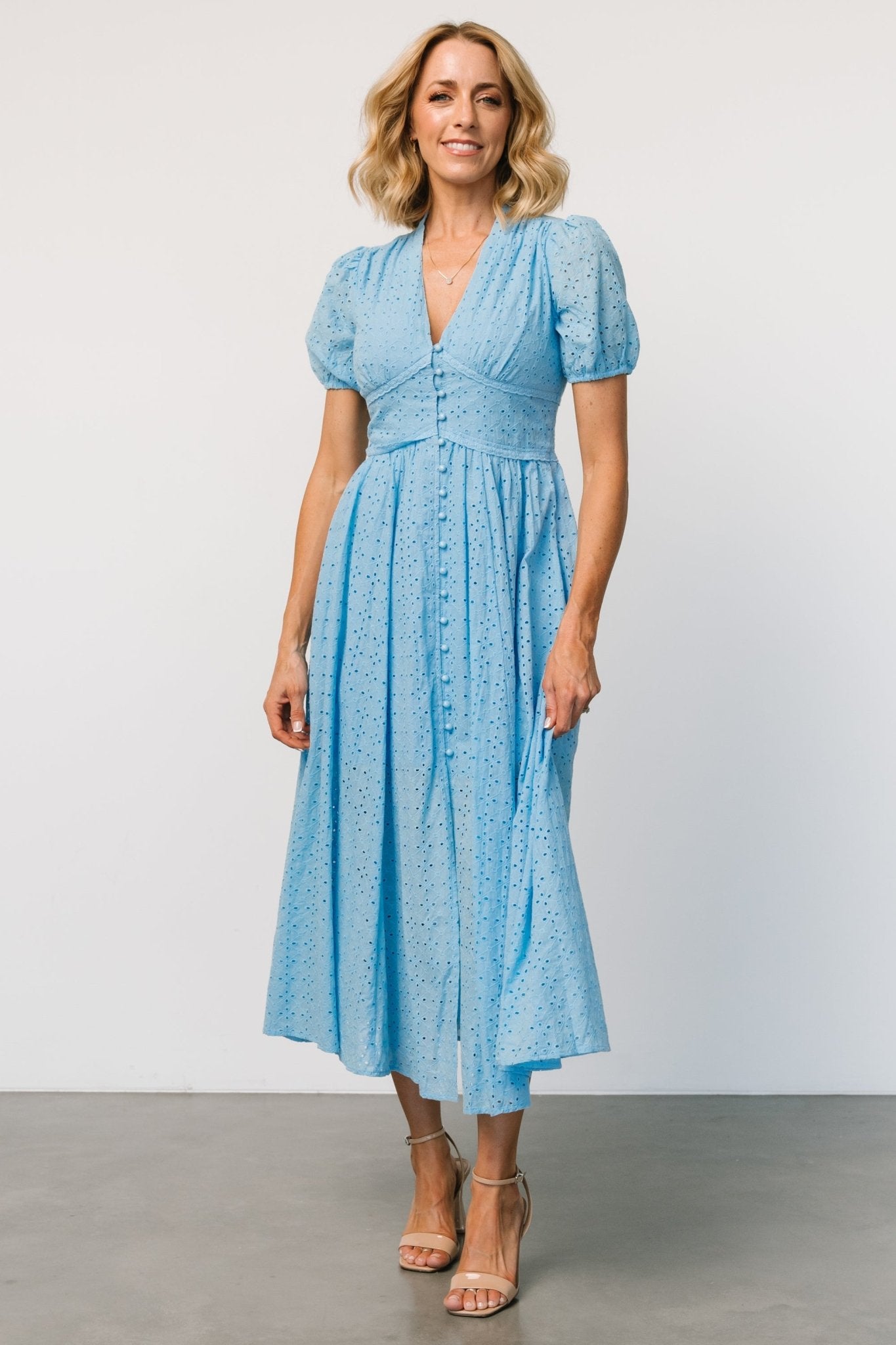 Esther Eyelet Midi Dress | Blue - Baltic Born