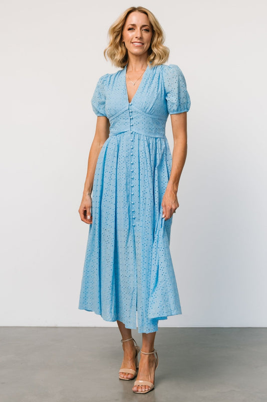 Esther Eyelet Midi Dress | Blue - Baltic Born