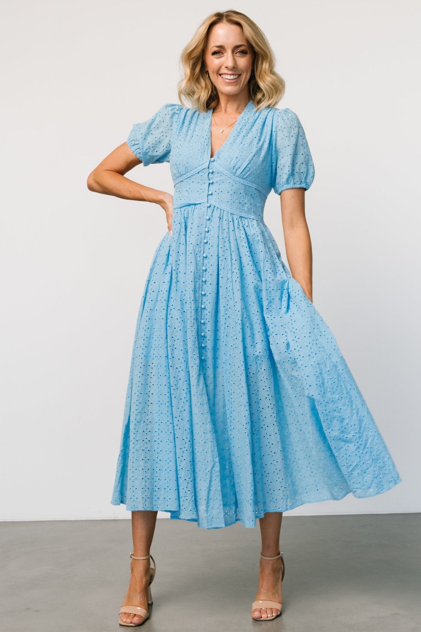 Esther Eyelet Midi Dress | Blue - Baltic Born