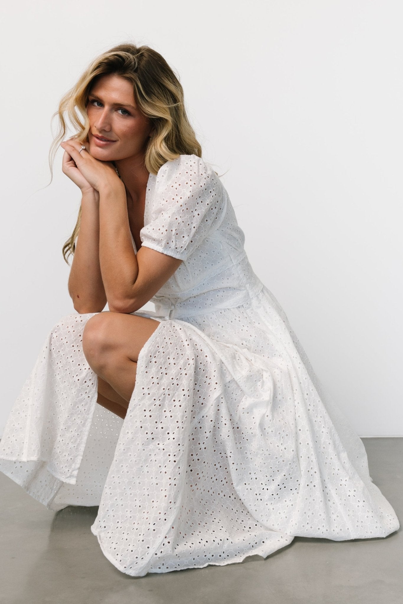 Esther Eyelet Midi Dress | Off White - Baltic Born