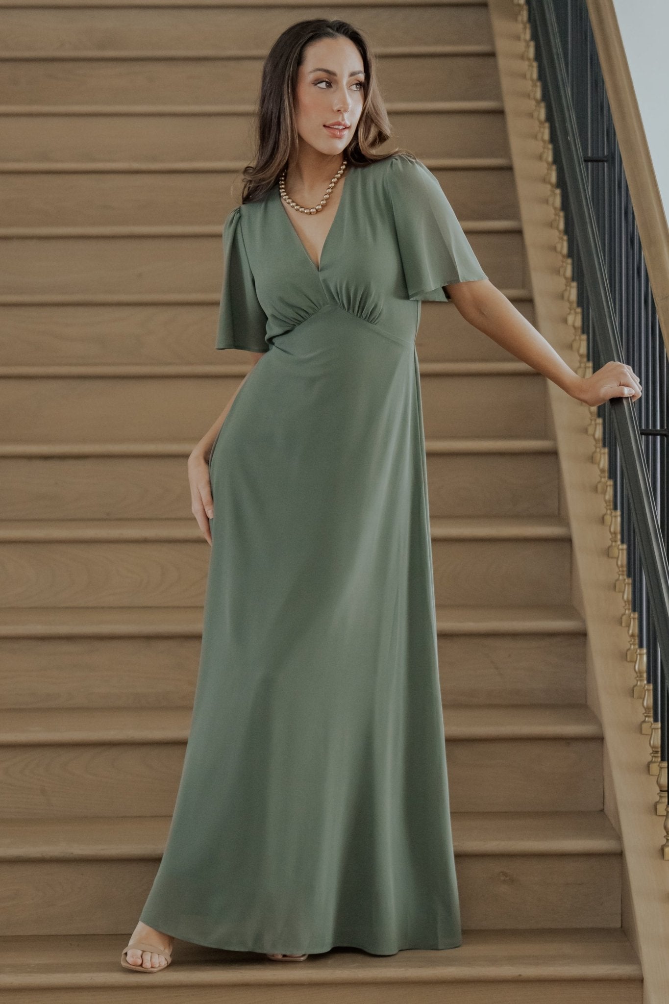 dark sage bridesmaid dresses Ramona Maxi Dress - Chiffon Maxi line silhouette moves beautifully Baltic Born Womens Esti Maxi
