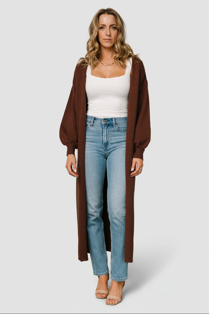 Ethel Long Cardigan | Dark Brown