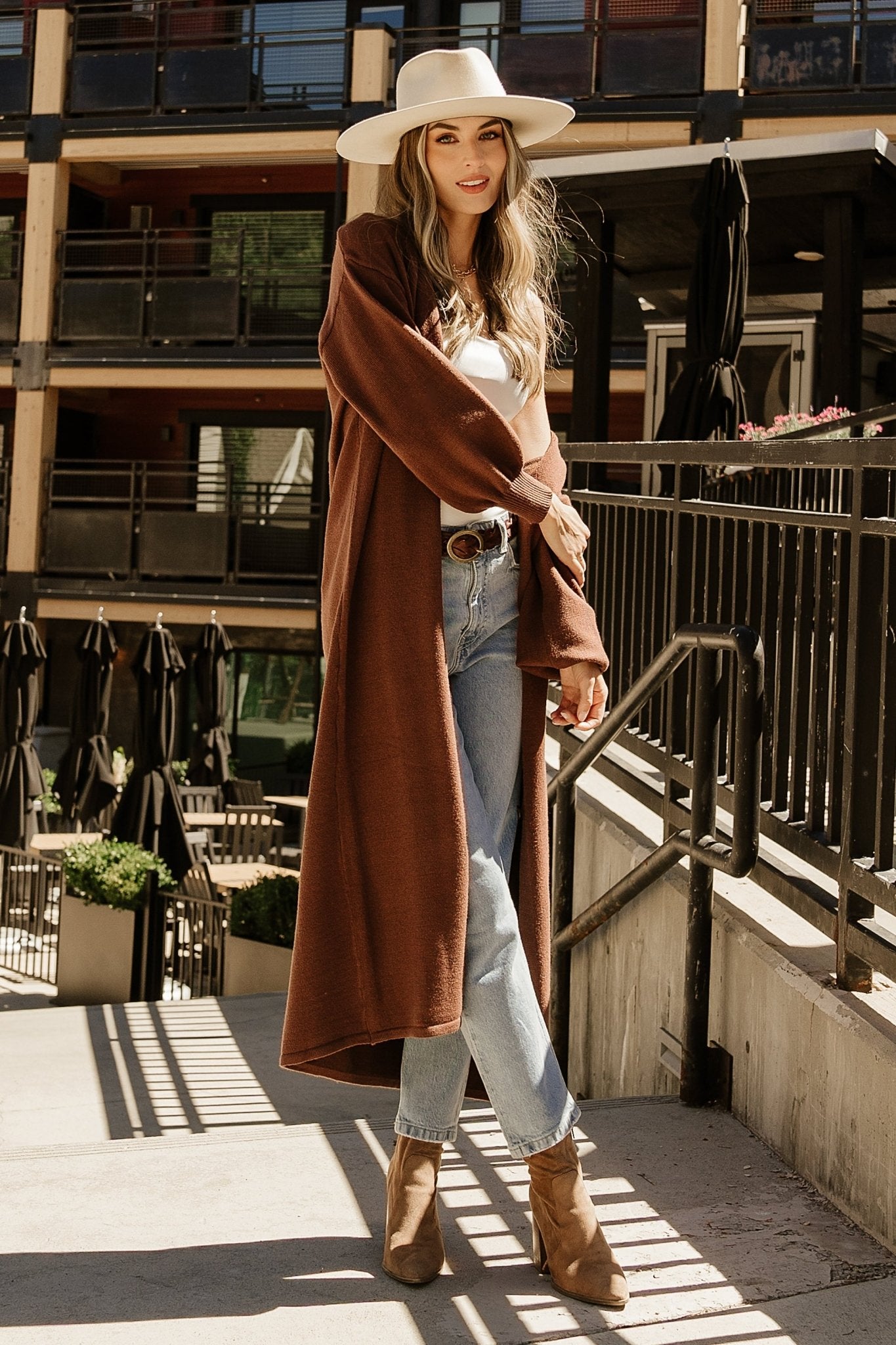 Baltic Born Womens Ethel Long Cardigan | Dark Brown