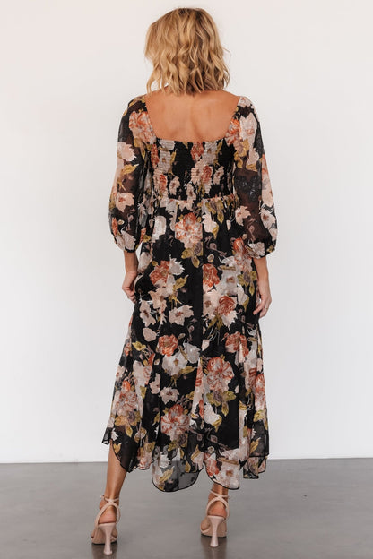 Etta Midi Dress | Black + Peach Floral - Baltic Born