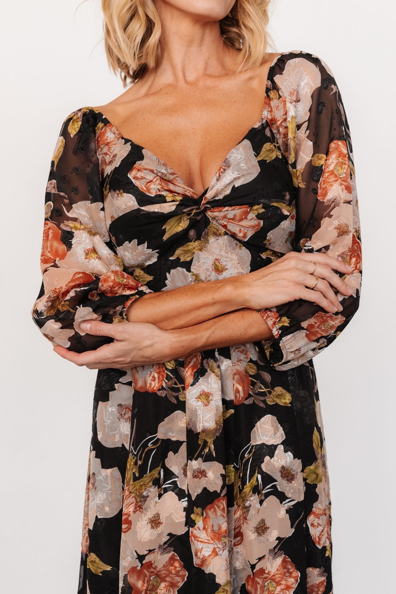 Etta Midi Dress | Black + Peach Floral - Baltic Born