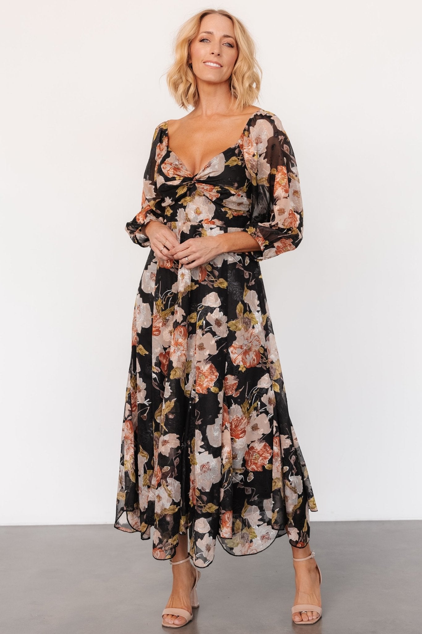 Etta Midi Dress | Black + Peach Floral - Baltic Born