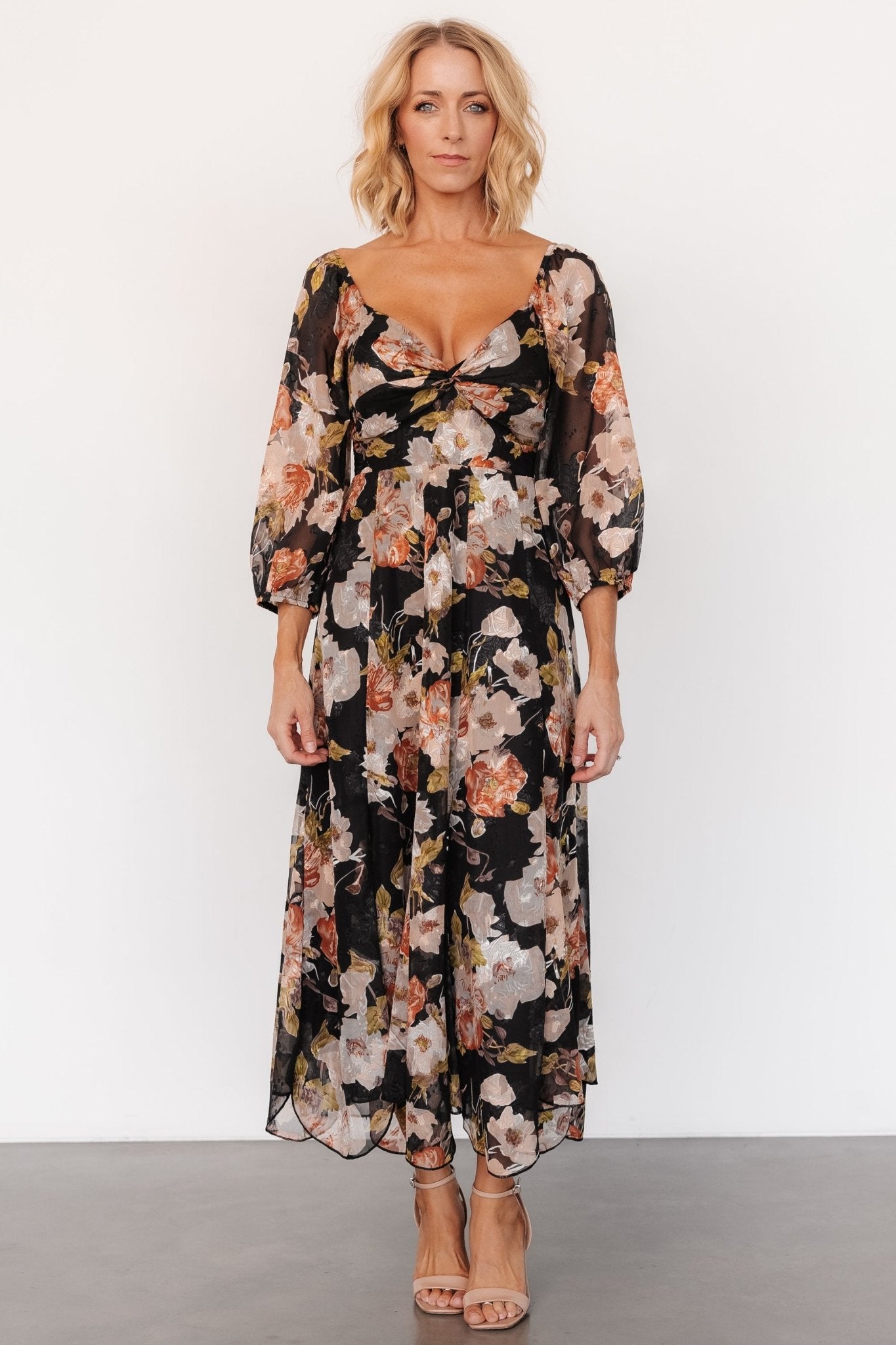 Etta Midi Dress | Black + Peach Floral - Baltic Born