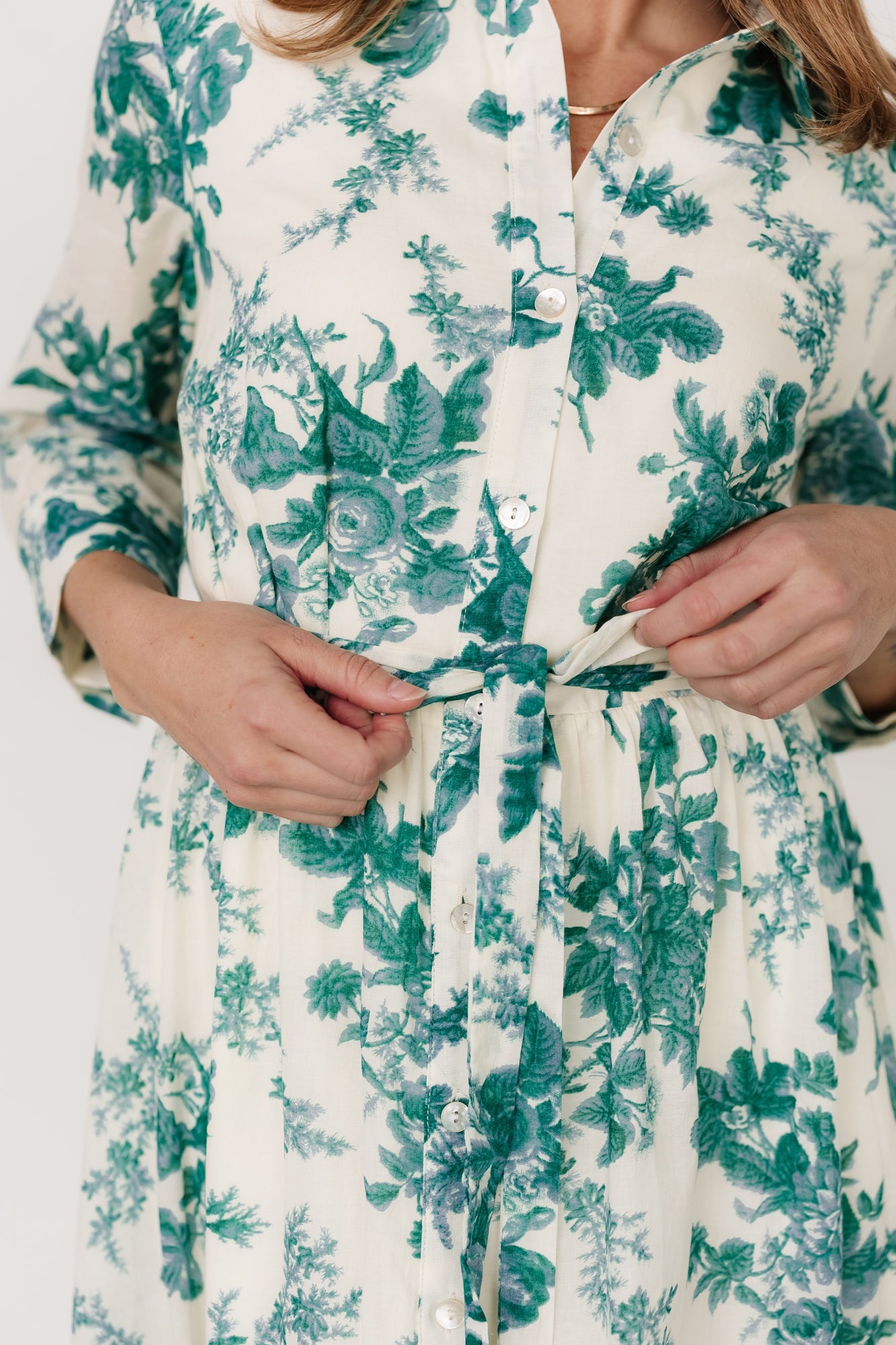Baltic Born Womens Eunice Button Midi Dress | Cream + Green Floral | Size: Medium Baltic Born Womens Eunice Button Midi Dress | Cream + Green Floral | Size: Medium