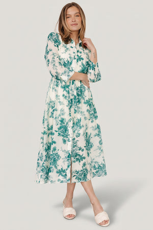 Eunice Button Midi Dress | Cream + Green Floral