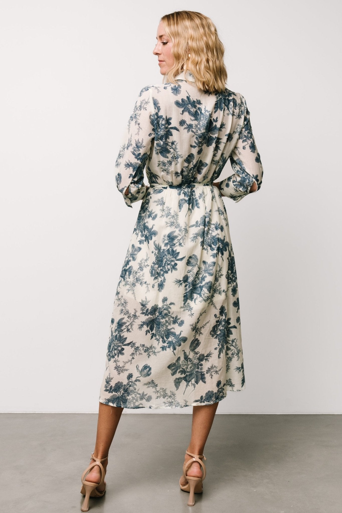 Eunice Button Midi Dress | Ivory + Blue Floral - Baltic Born