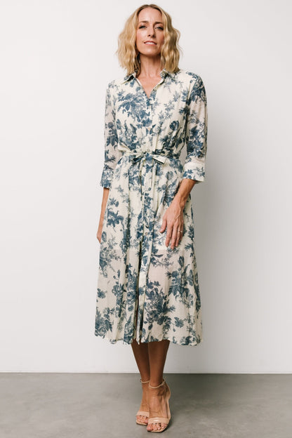 Eunice Button Midi Dress | Ivory + Blue Floral - Baltic Born