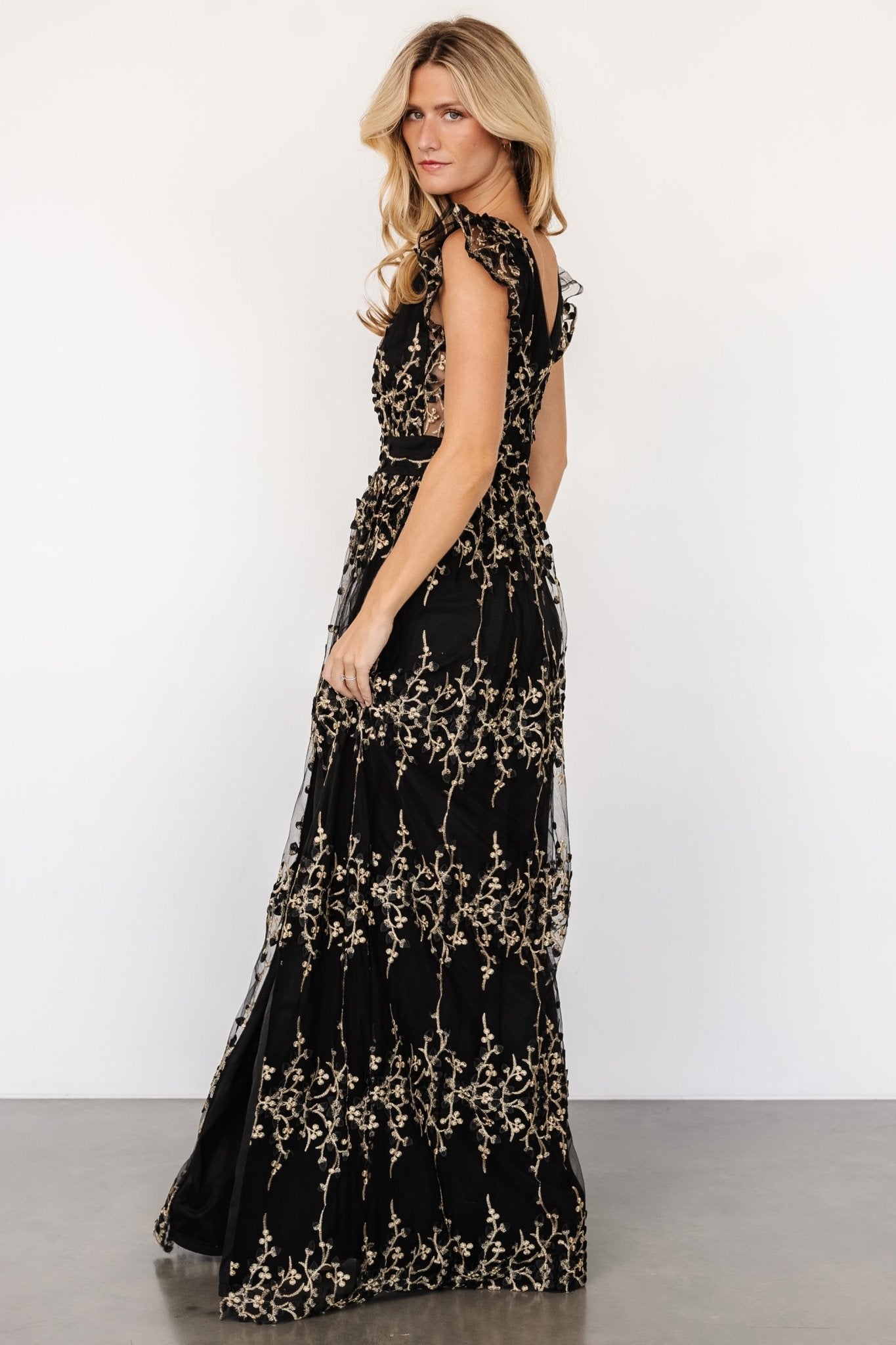 Eva Embroidered Maxi Dress | Black + Gold - Baltic Born