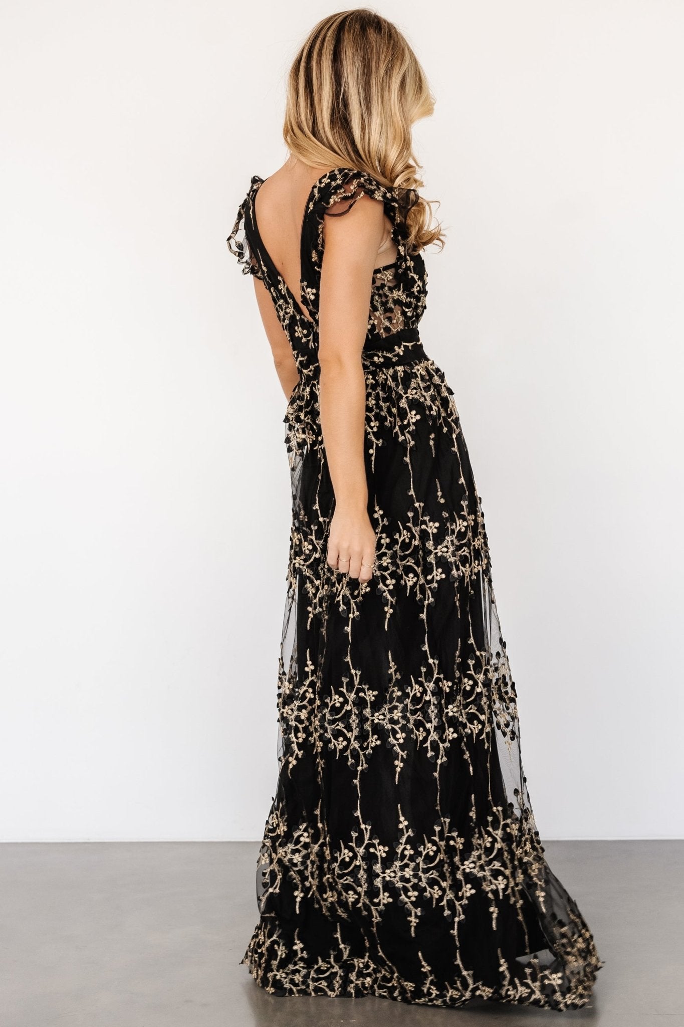 Eva Embroidered Maxi Dress | Black + Gold - Baltic Born