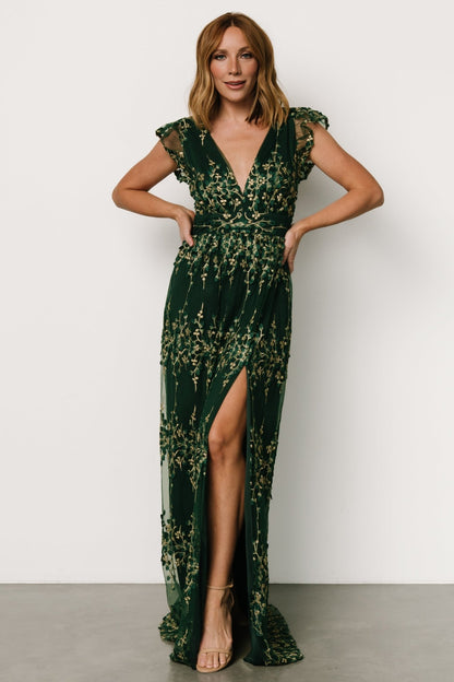 Eva Embroidered Maxi Dress | Green + Gold - Baltic Born