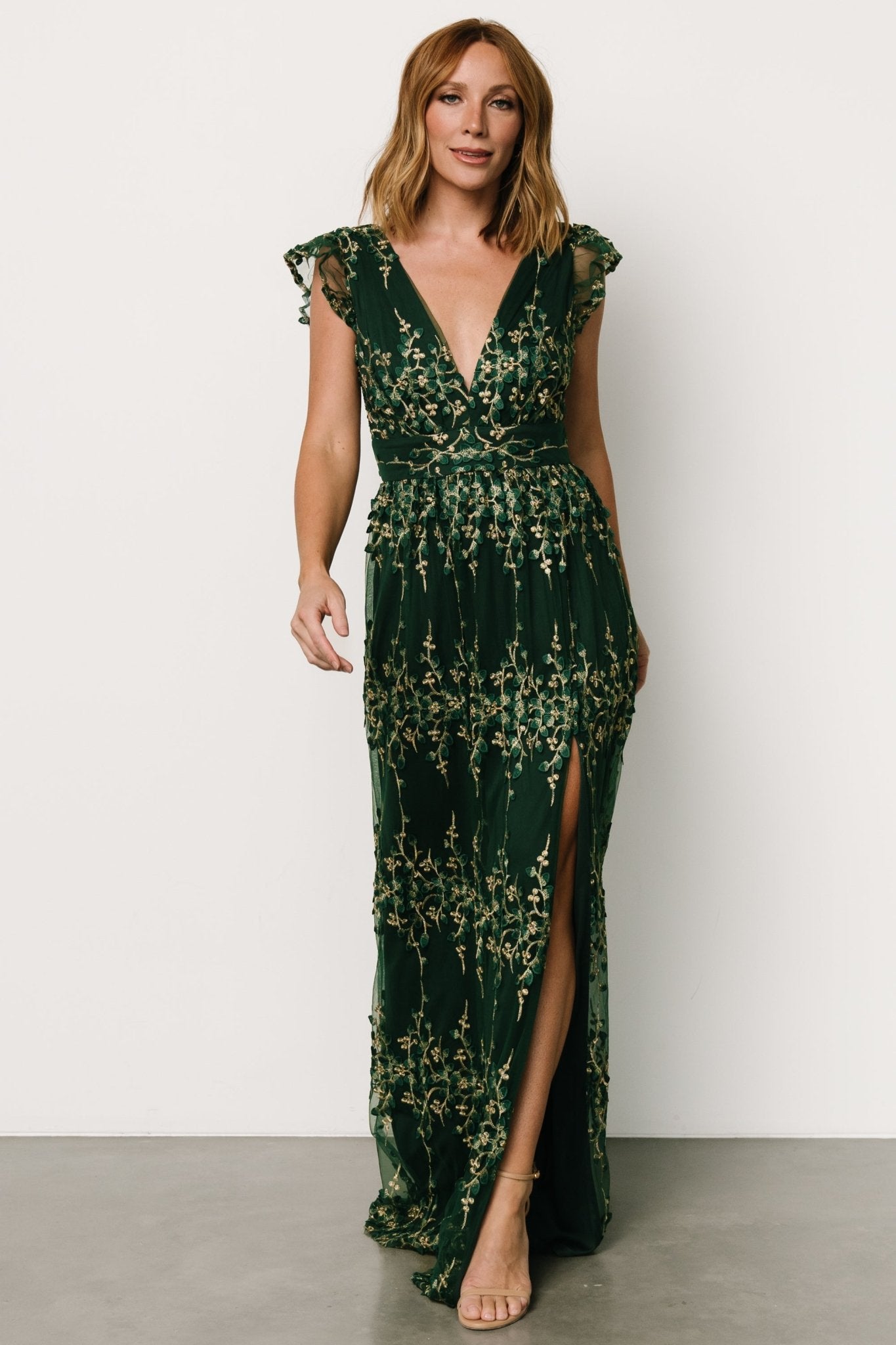 Eva Embroidered Maxi Dress | Green + Gold - Baltic Born