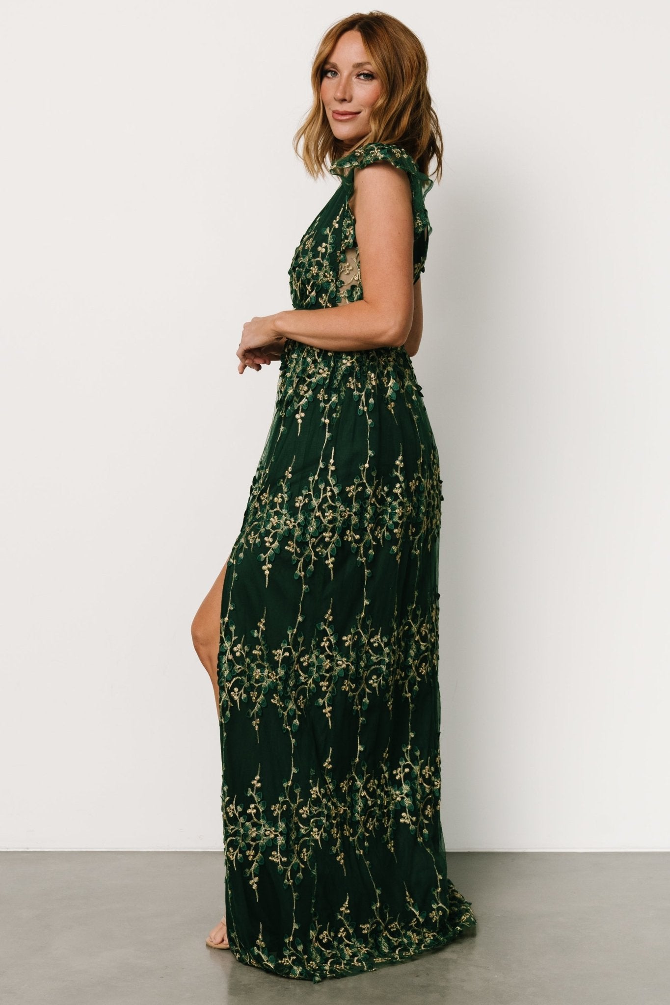 Eva Embroidered Maxi Dress | Green + Gold - Baltic Born