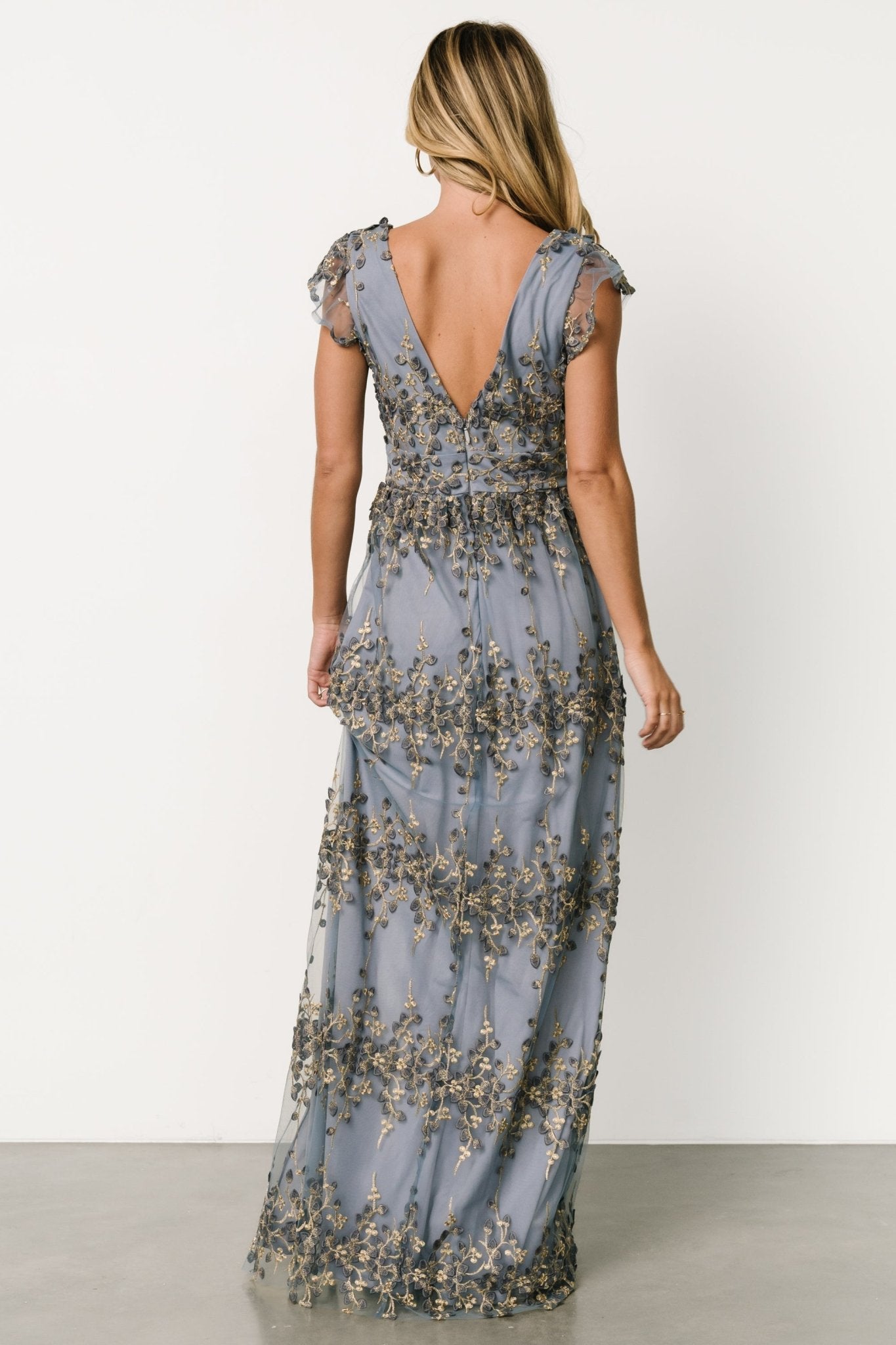 Eva Embroidered Maxi Dress | Slate + Gold - Baltic Born