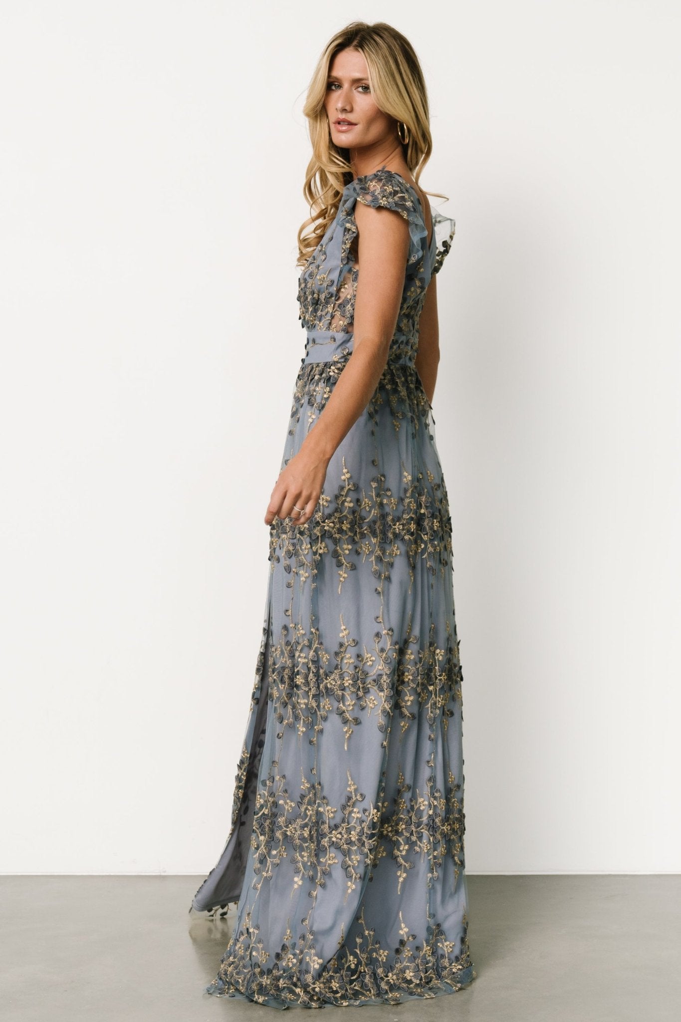 Eva Embroidered Maxi Dress | Slate + Gold - Baltic Born