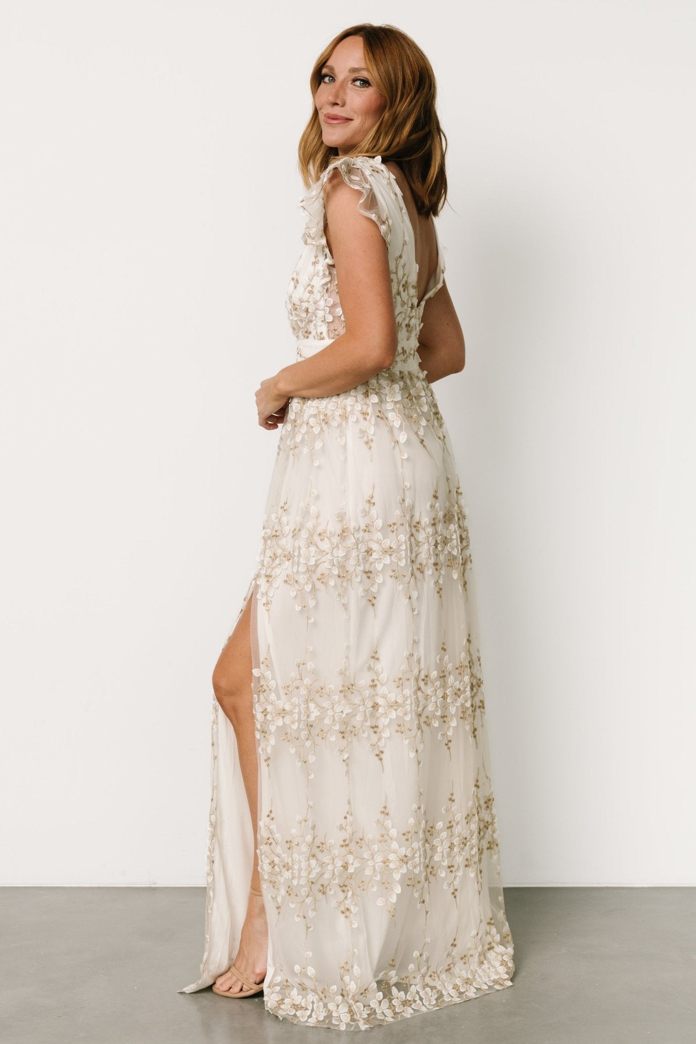 Eva Embroidered Maxi Dress | White + Gold - Baltic Born