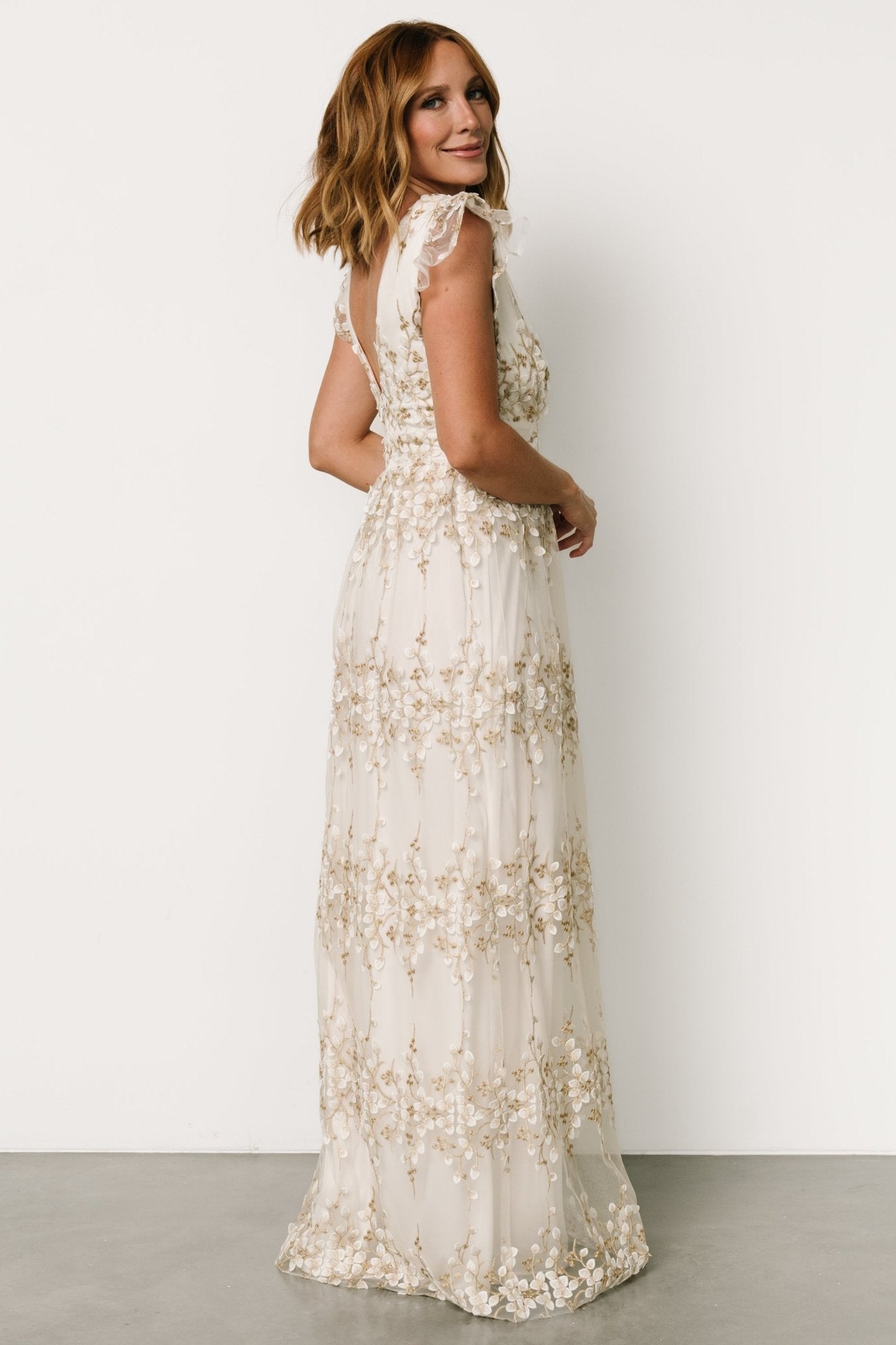 Eva Embroidered Maxi Dress | White + Gold - Baltic Born