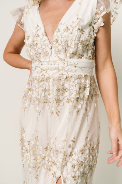 Eva Embroidered Maxi Dress | White + Gold - Baltic Born