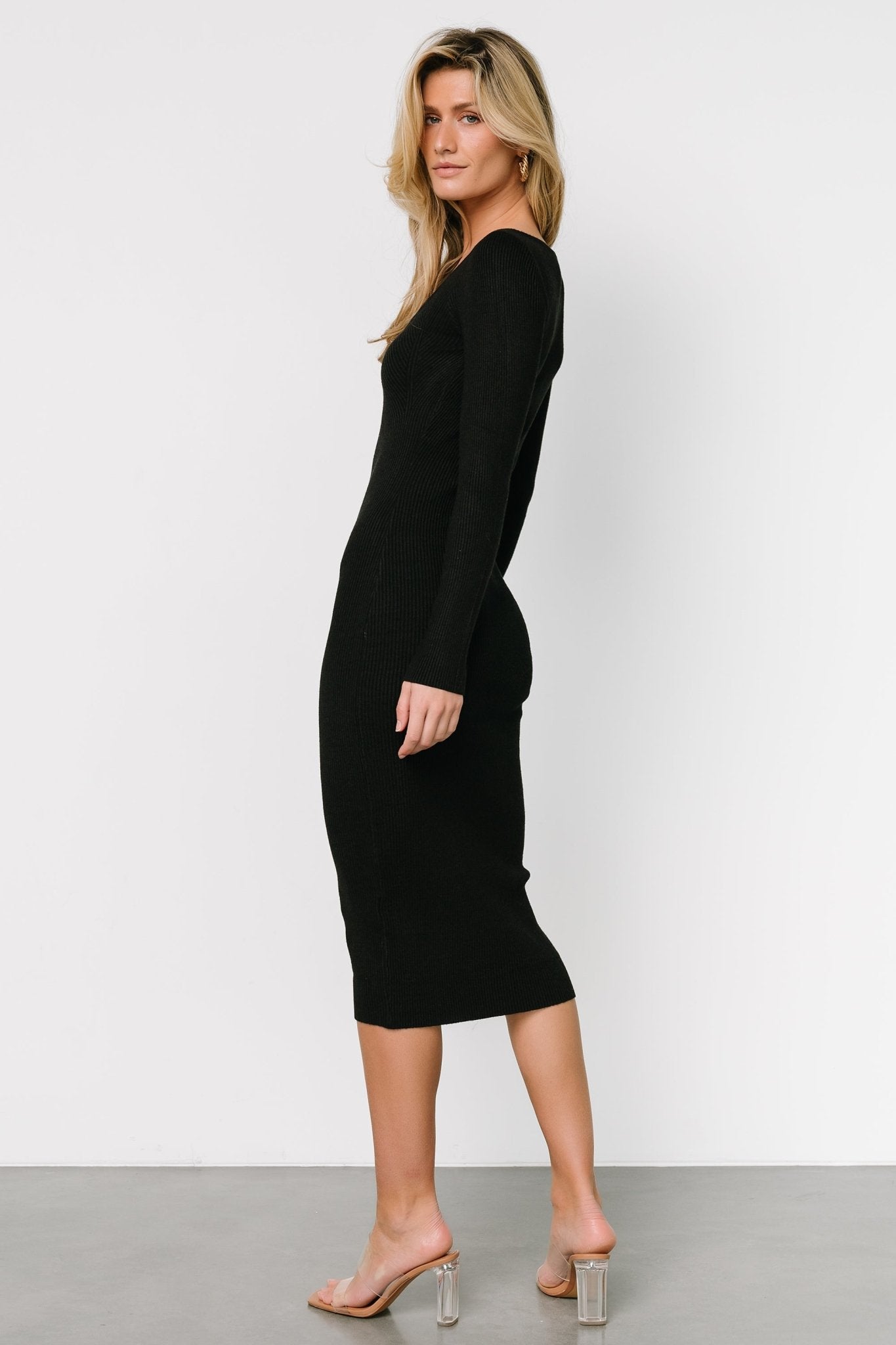 Eve Ribbed Midi Dress | Black - Baltic Born