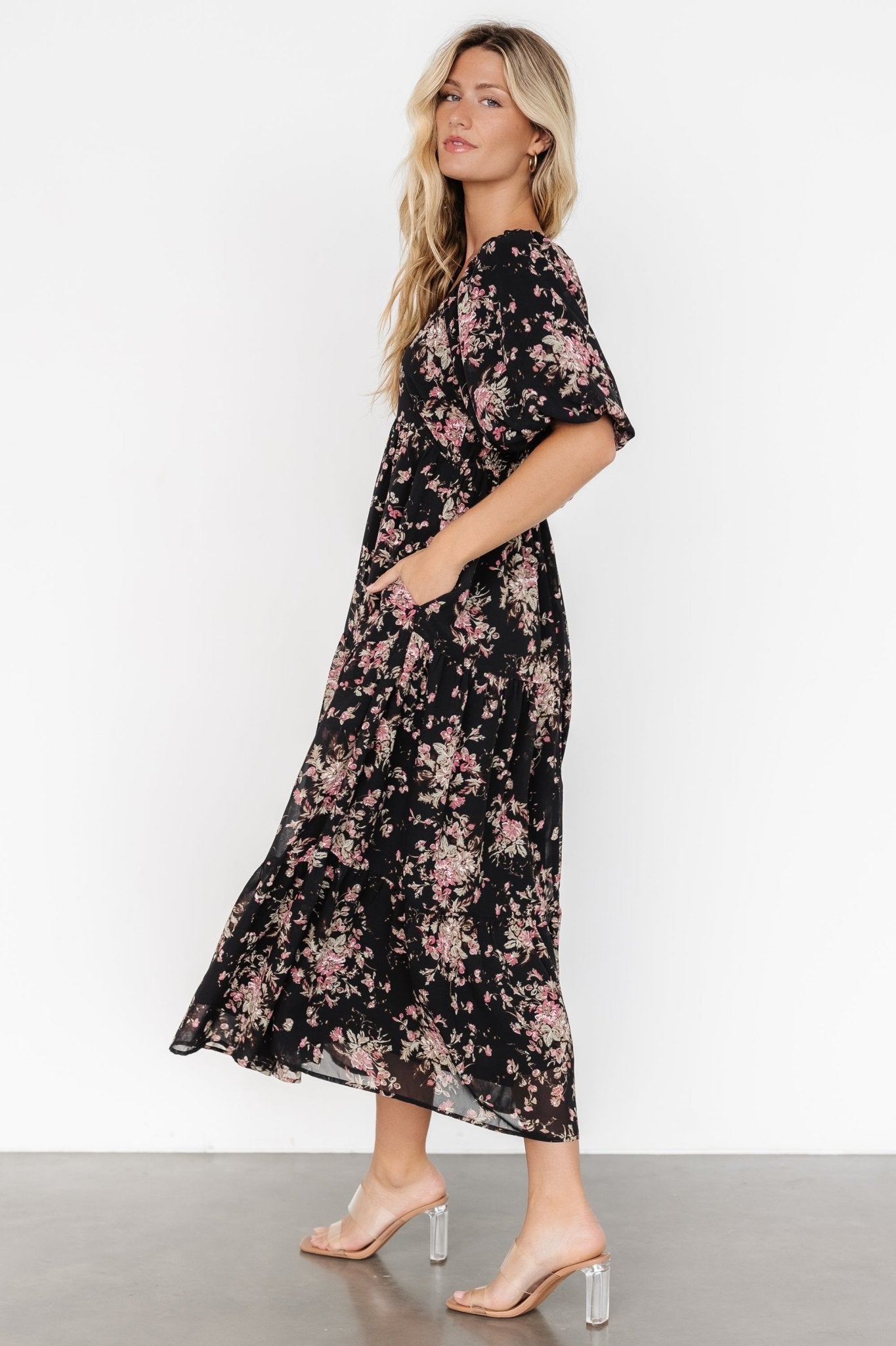 Evelette Dress | Black + Mauve Floral - Baltic Born