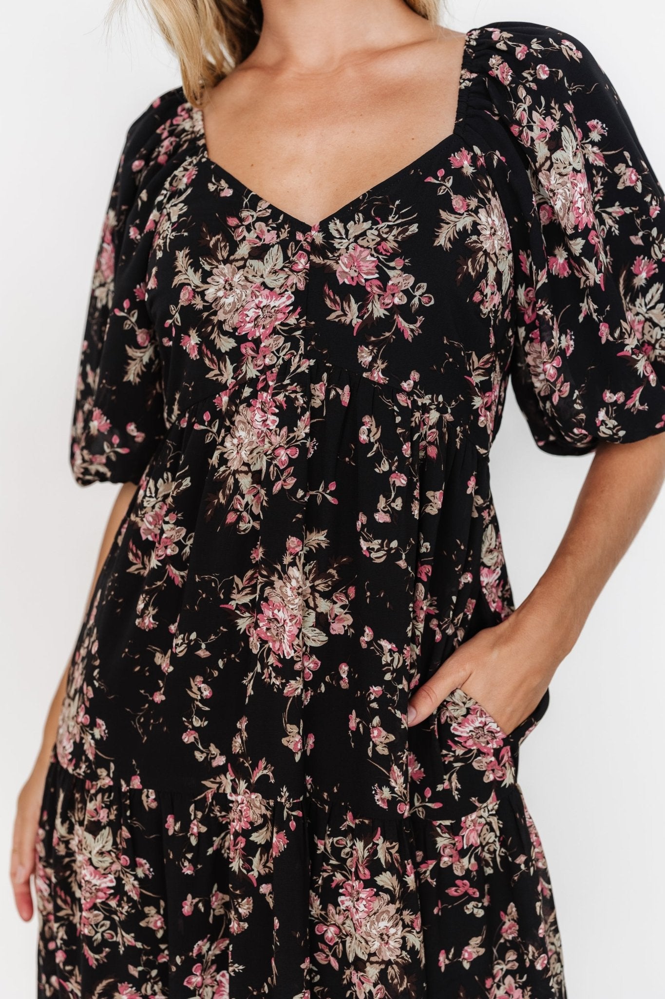 Evelette Dress | Black + Mauve Floral - Baltic Born