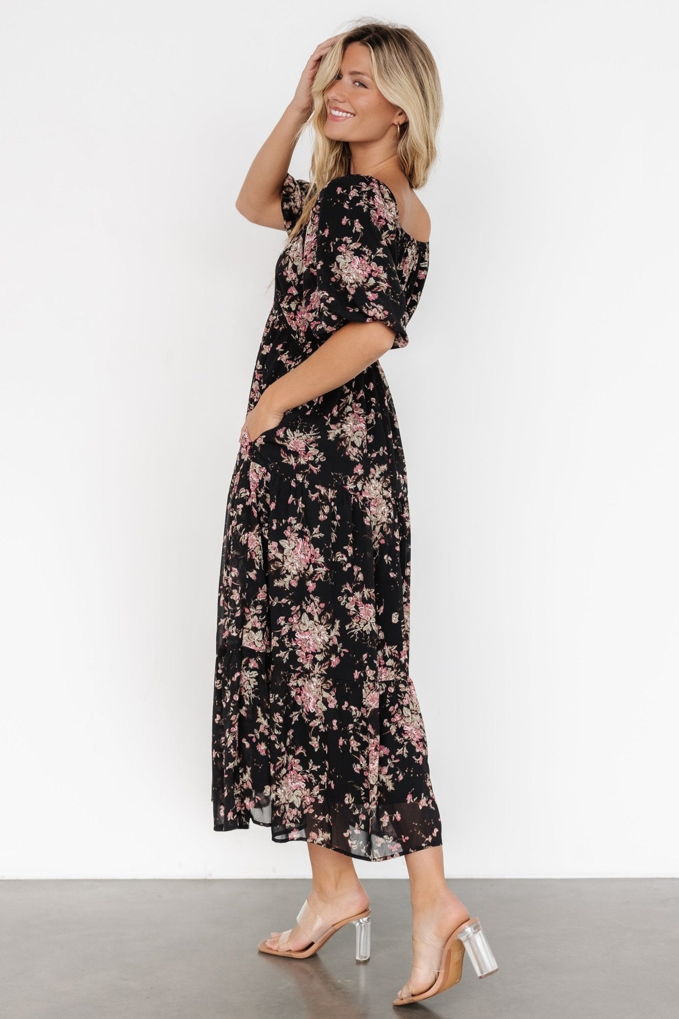 Evelette Dress | Black + Mauve Floral - Baltic Born