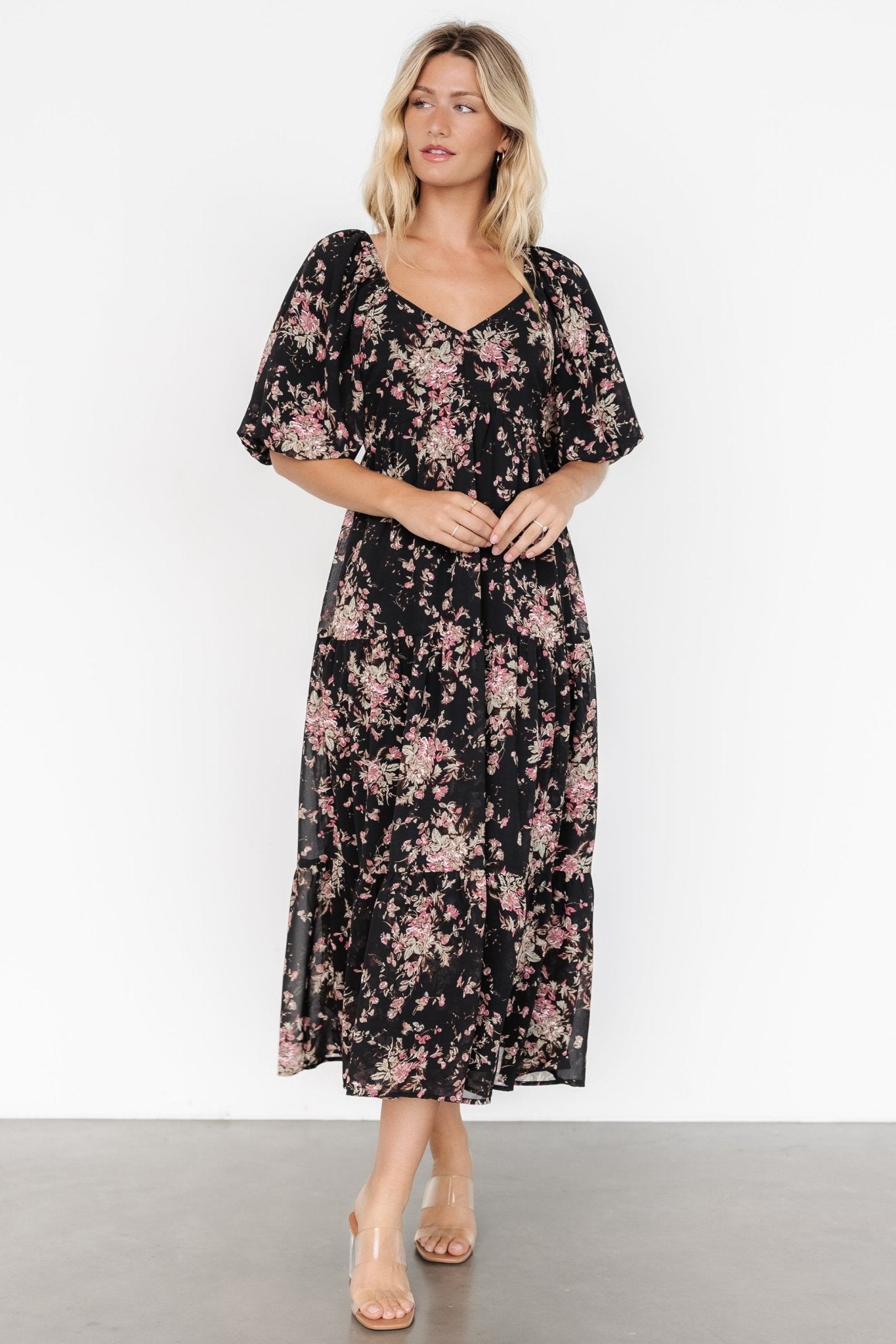 Evelette Dress | Black + Mauve Floral - Baltic Born