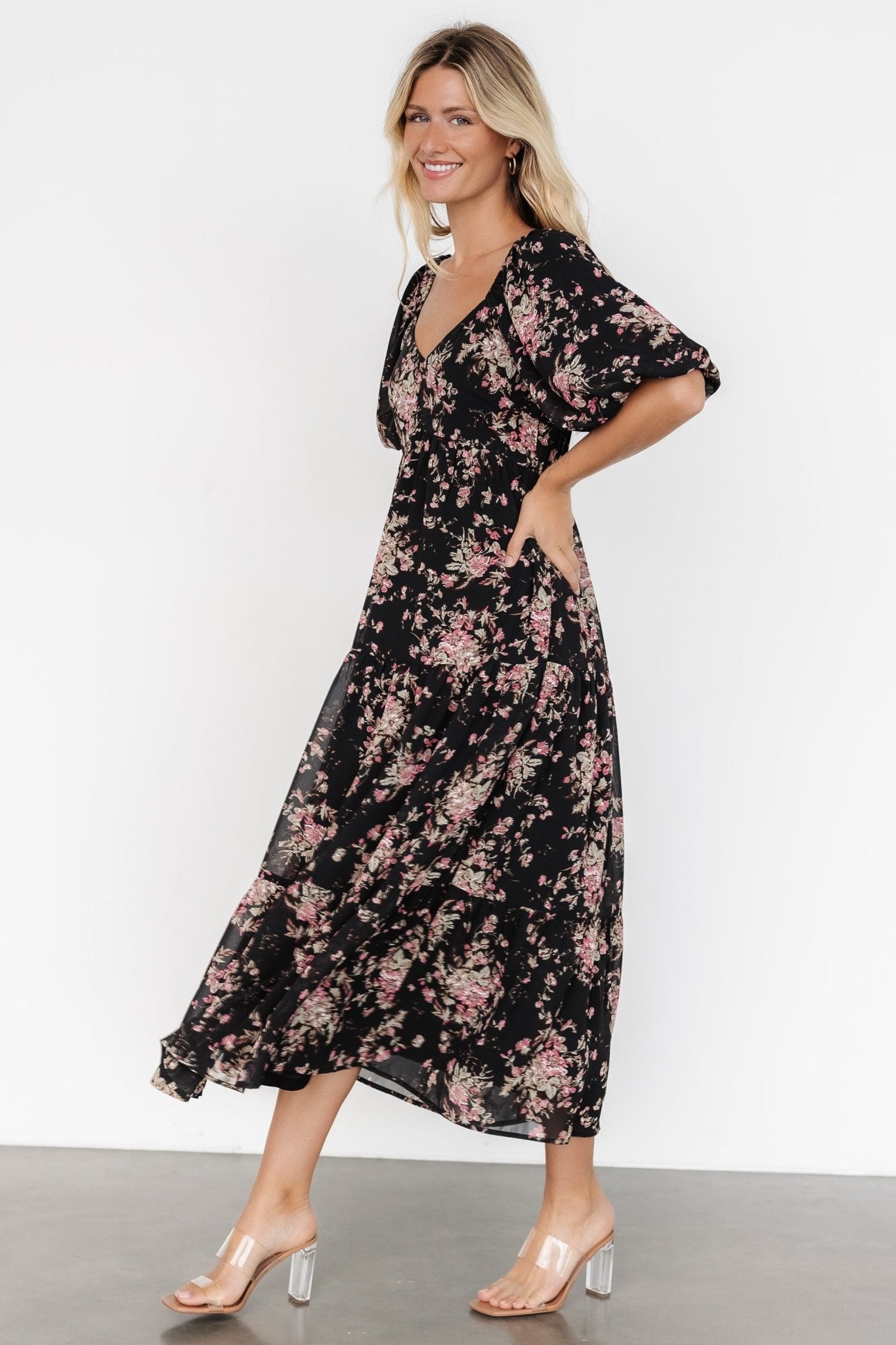 Evelette Dress | Black + Mauve Floral - Baltic Born