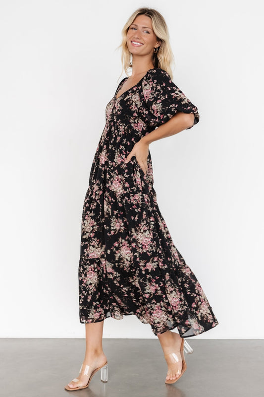 Evelette Dress | Black + Mauve Floral - Baltic Born