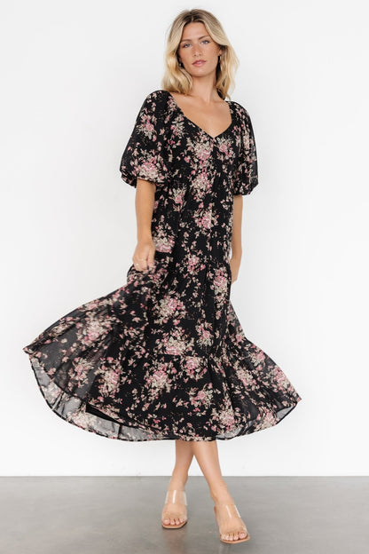 Evelette Dress | Black + Mauve Floral - Baltic Born