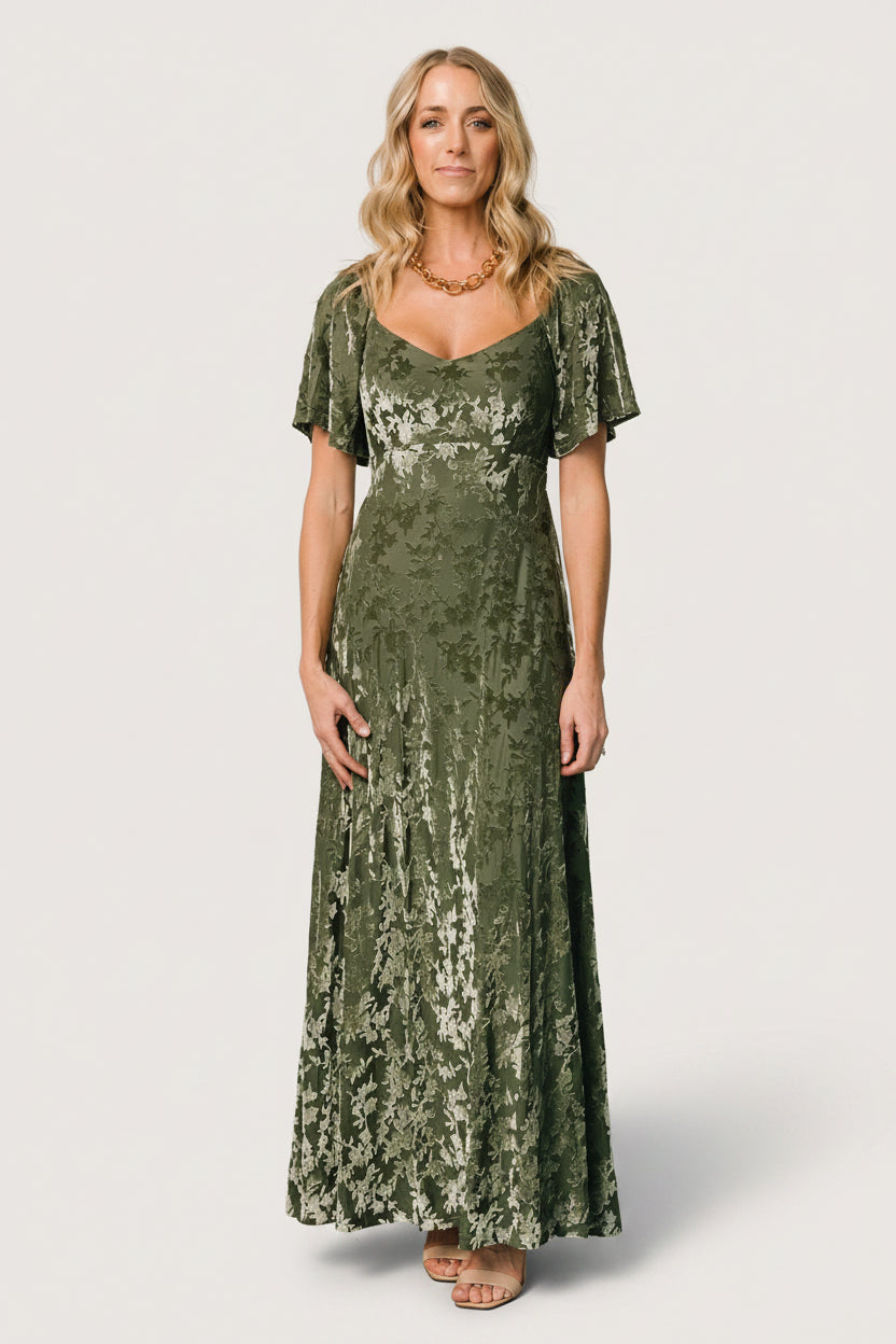 Baltic Born Womens Everley Velvet Maxi Dress | Dark Sage