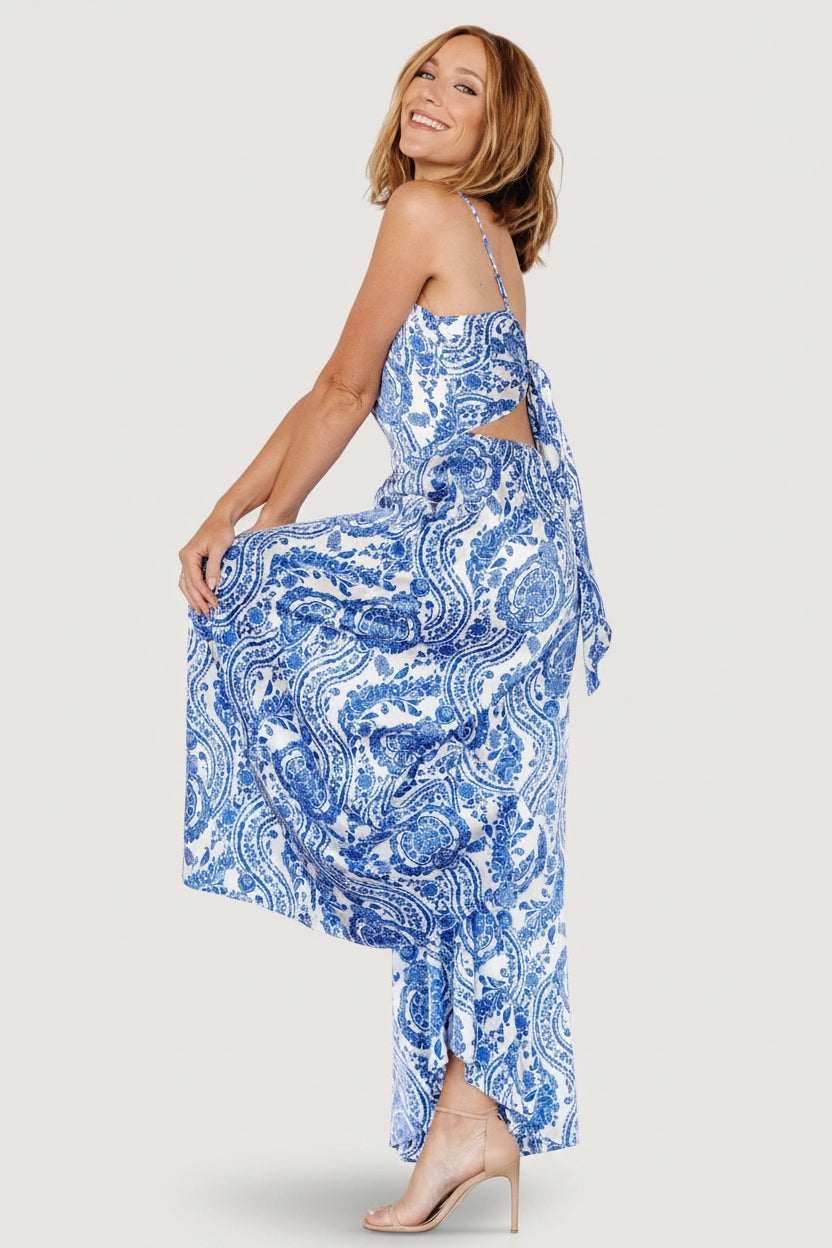 Evia Jumpsuit | Blue + White Print