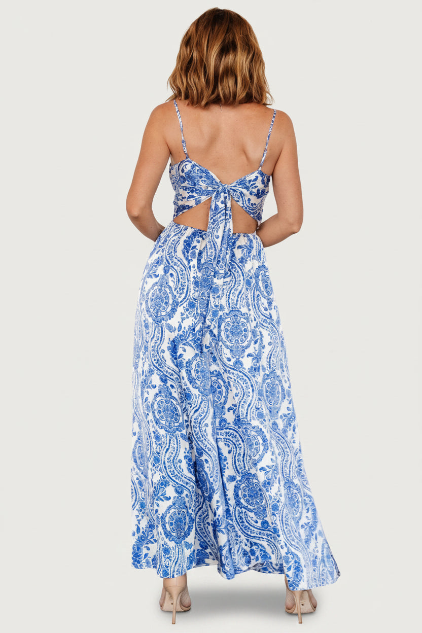 Evia Jumpsuit | Blue + White Print