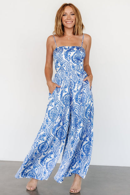 Evia Jumpsuit | Blue + White Print - Baltic Born