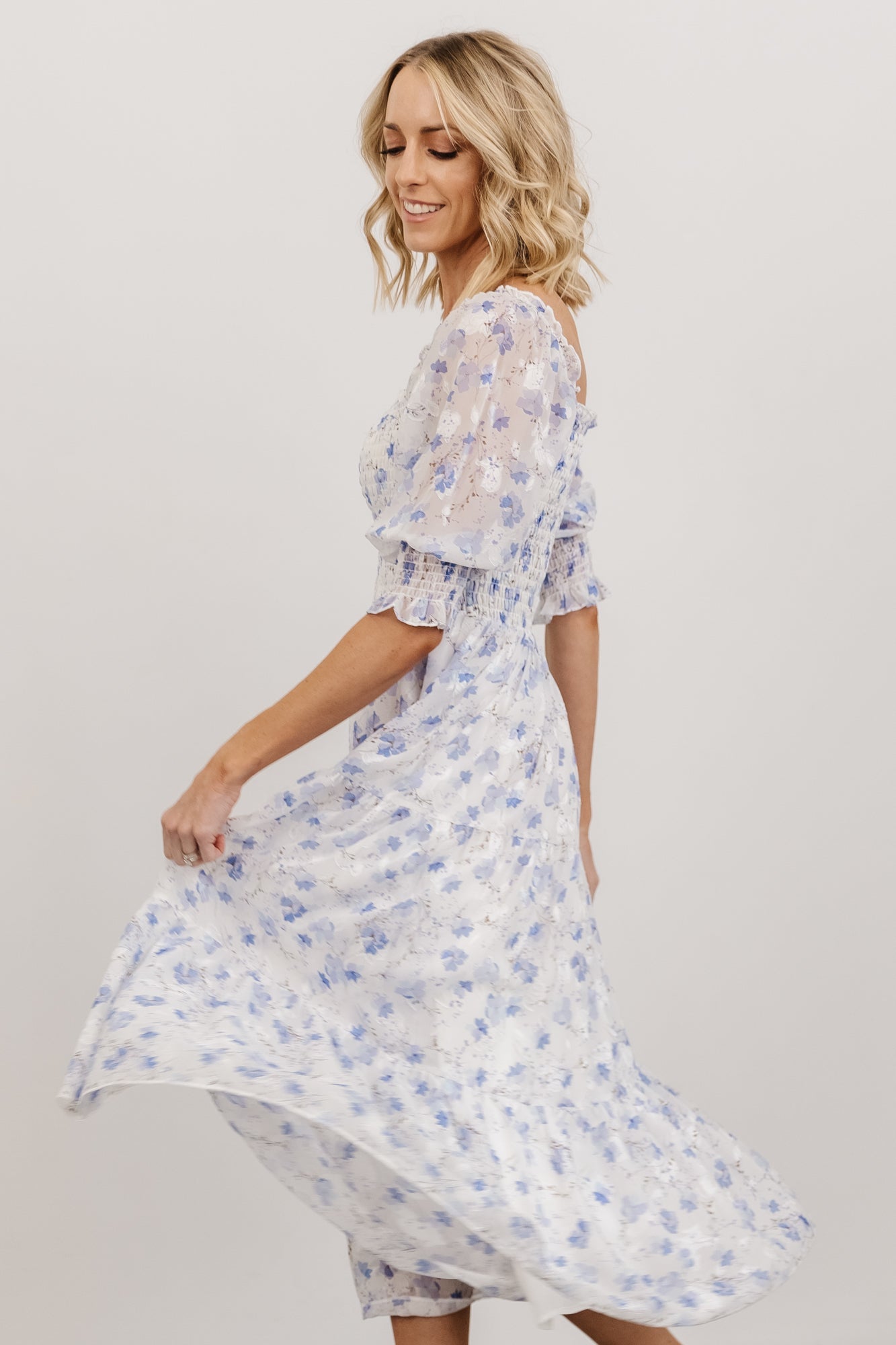 Baltic Born Womens Fabian Jacquard Midi Dress | Blue Floral | Size: 1XL Baltic Born Womens Fabian Jacquard Midi Dress | Blue Floral | Size: 1XL