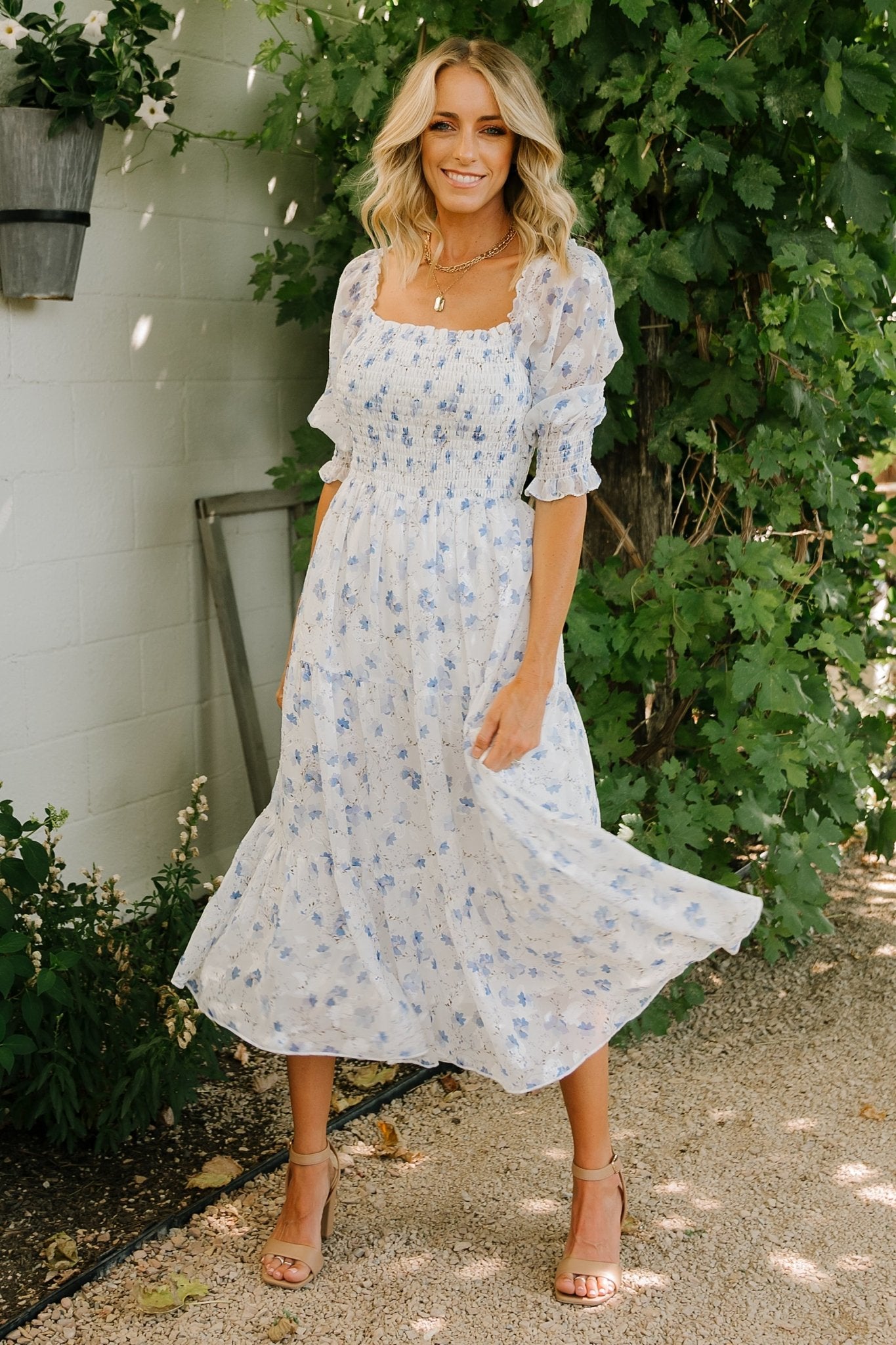 Baltic Born Womens Fabian Jacquard Midi Dress | Blue Floral | Size: 1XL Baltic Born Womens Fabian Jacquard Midi Dress | Blue Floral | Size: 1XL