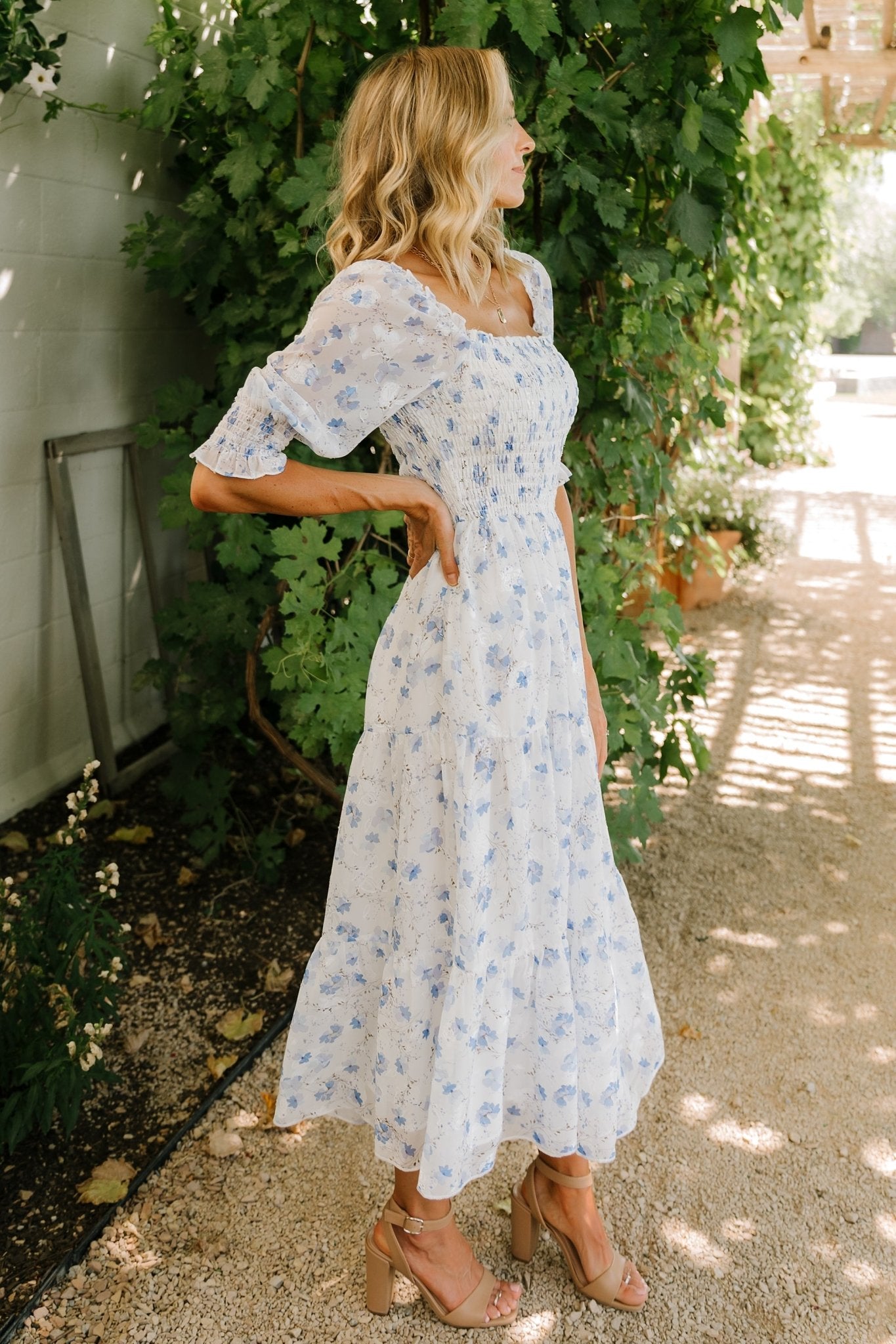 Baltic Born Womens Fabian Jacquard Midi Dress | Blue Floral