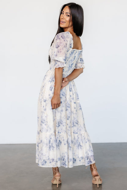 Fabian Jacquard Midi Dress | Cream + Blue Floral - Baltic Born