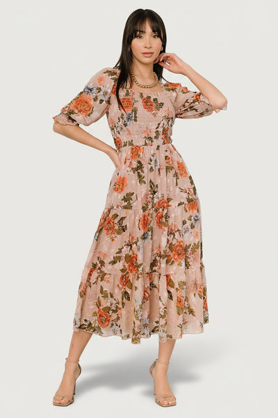 Fabian Jacquard Midi Dress | Dusty Mauve Multi Fabian Jacquard Midi Dress | Dusty Mauve Multi