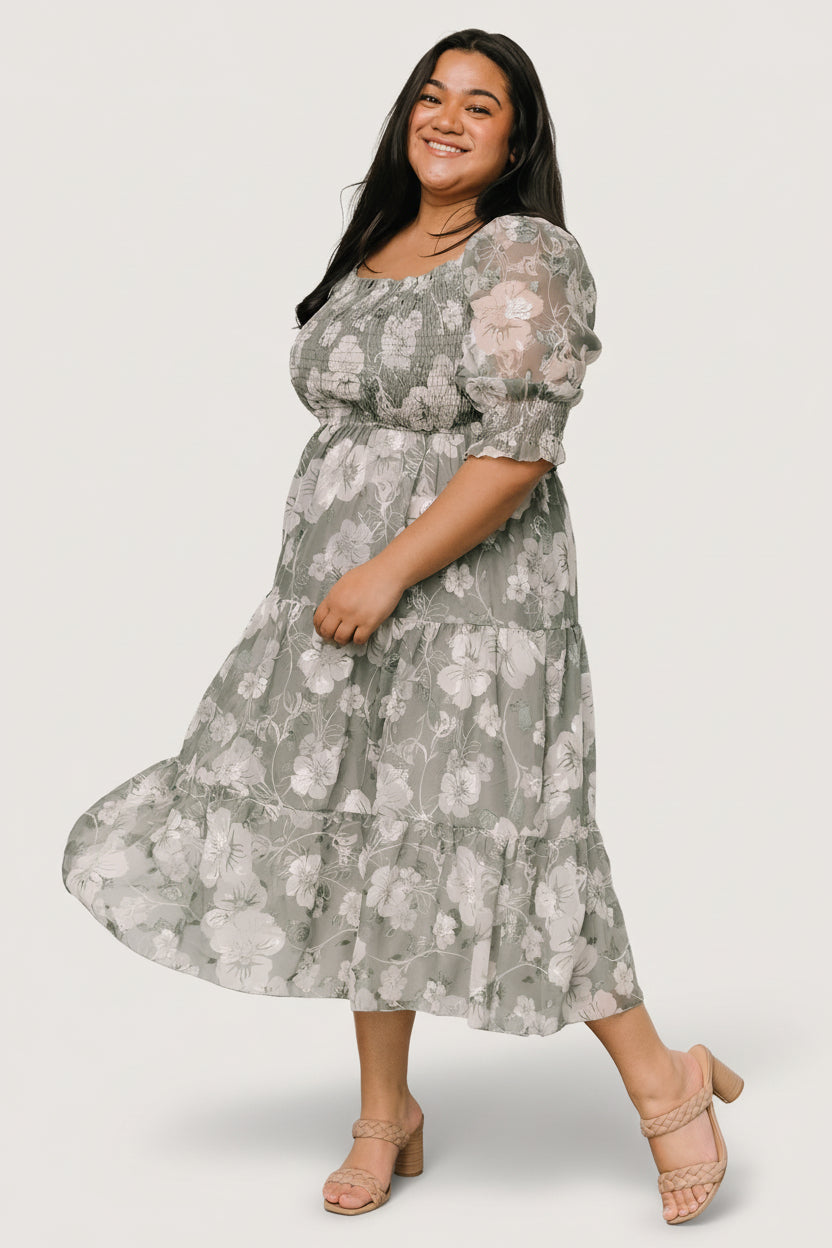 Fabian Jacquard Midi Dress | Dusty Sage Fabian Jacquard Midi Dress | Dusty Sage