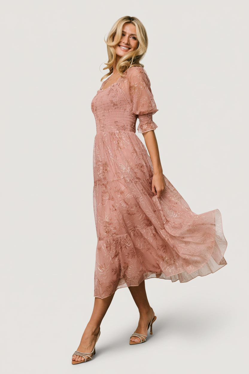 Baltic Born Womens Fabian Jacquard Midi Dress | Mauve + Gold | Size: 3XL Baltic Born Womens Fabian Jacquard Midi Dress | Mauve + Gold | Size: 3XL