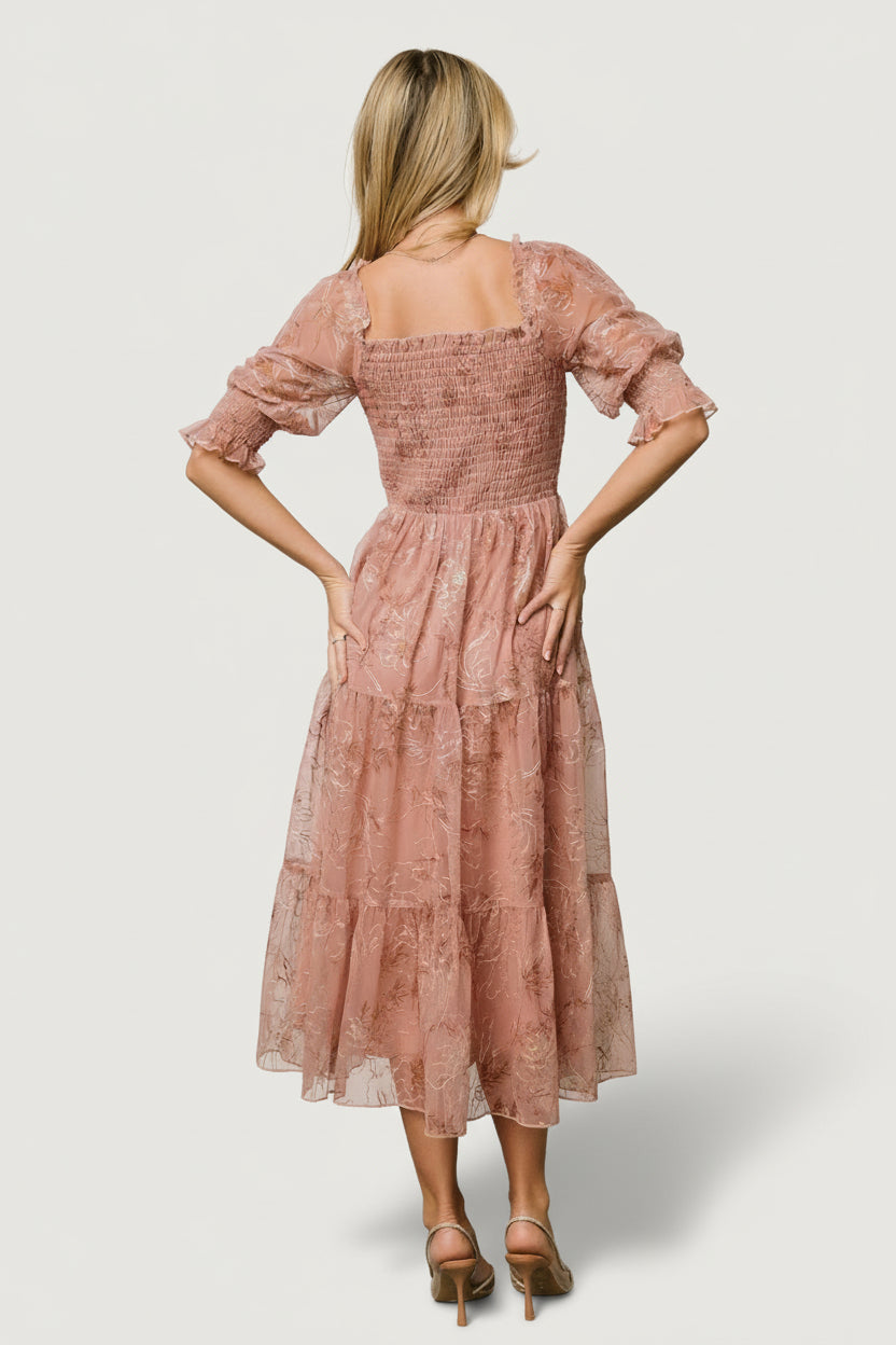 Fabian Jacquard Midi Dress | Mauve + Gold