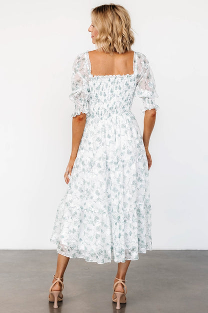 Fabian Jacquard Midi Dress | Off White + Sage Floral - Baltic Born