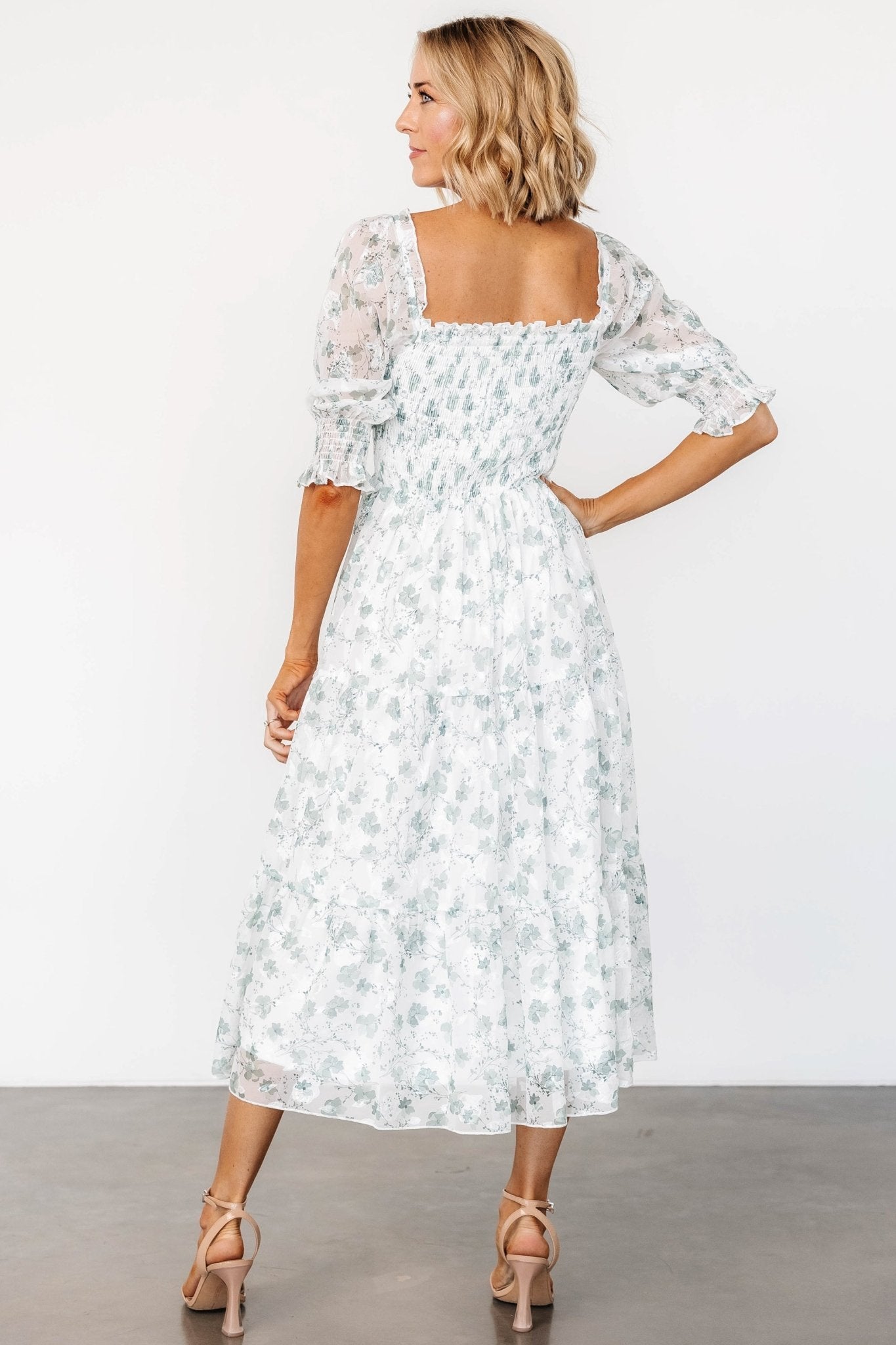 Fabian Jacquard Midi Dress | Off White + Sage Floral - Baltic Born